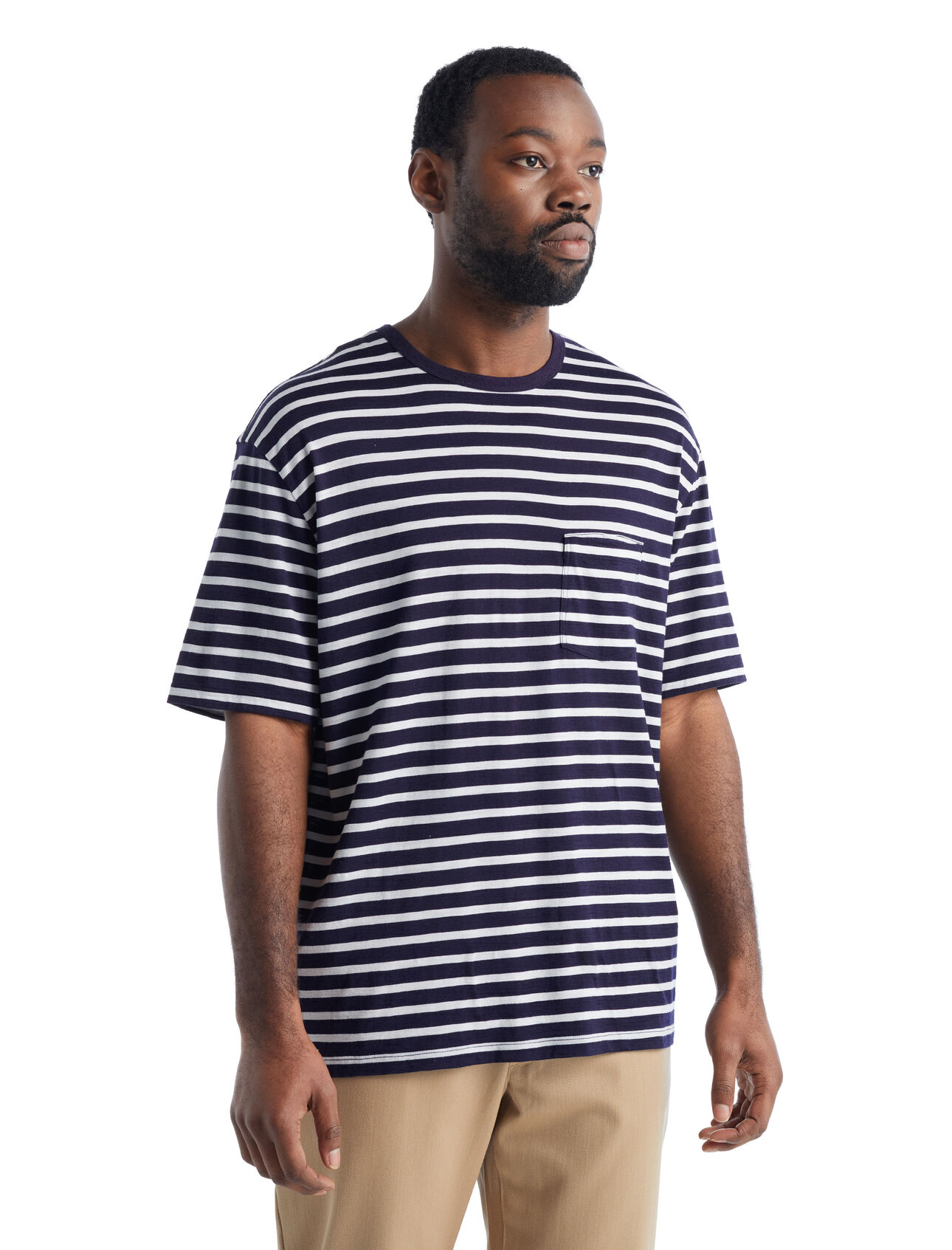 Mens Merino Granary Short Sleeve Pocket Stripe T-Shirt A classic striped pocket tee with a relaxed fit and soft, breathable, 100% merino wool fabric, the Granary Short Sleeve Pocket Tee Stripe is all about everyday, all-natural comfort.