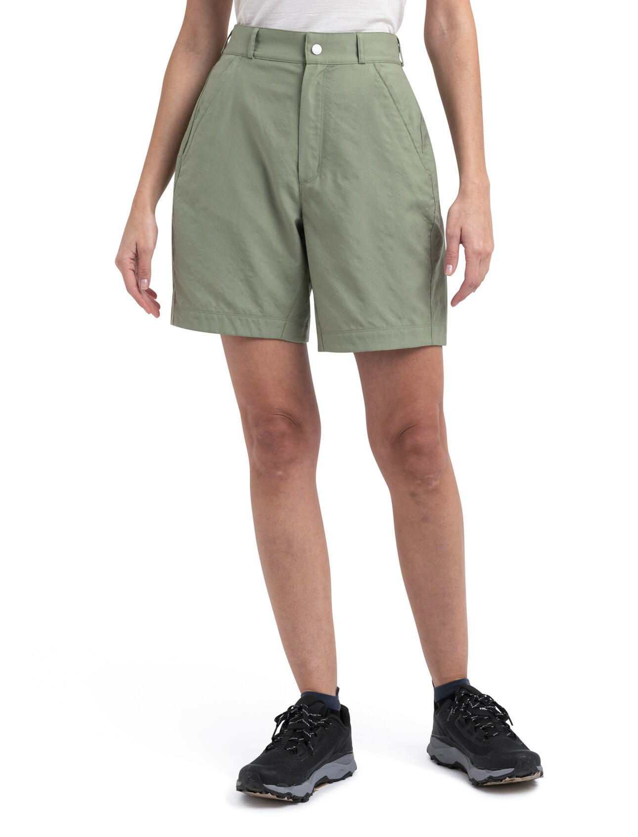 Womens Merino Hike 8'' Shorts A durable and dependable mountain short made from a unique blend of merino wool and organically grown cotton, the Hike Shorts are perfect for mountain adventures of all kinds.
