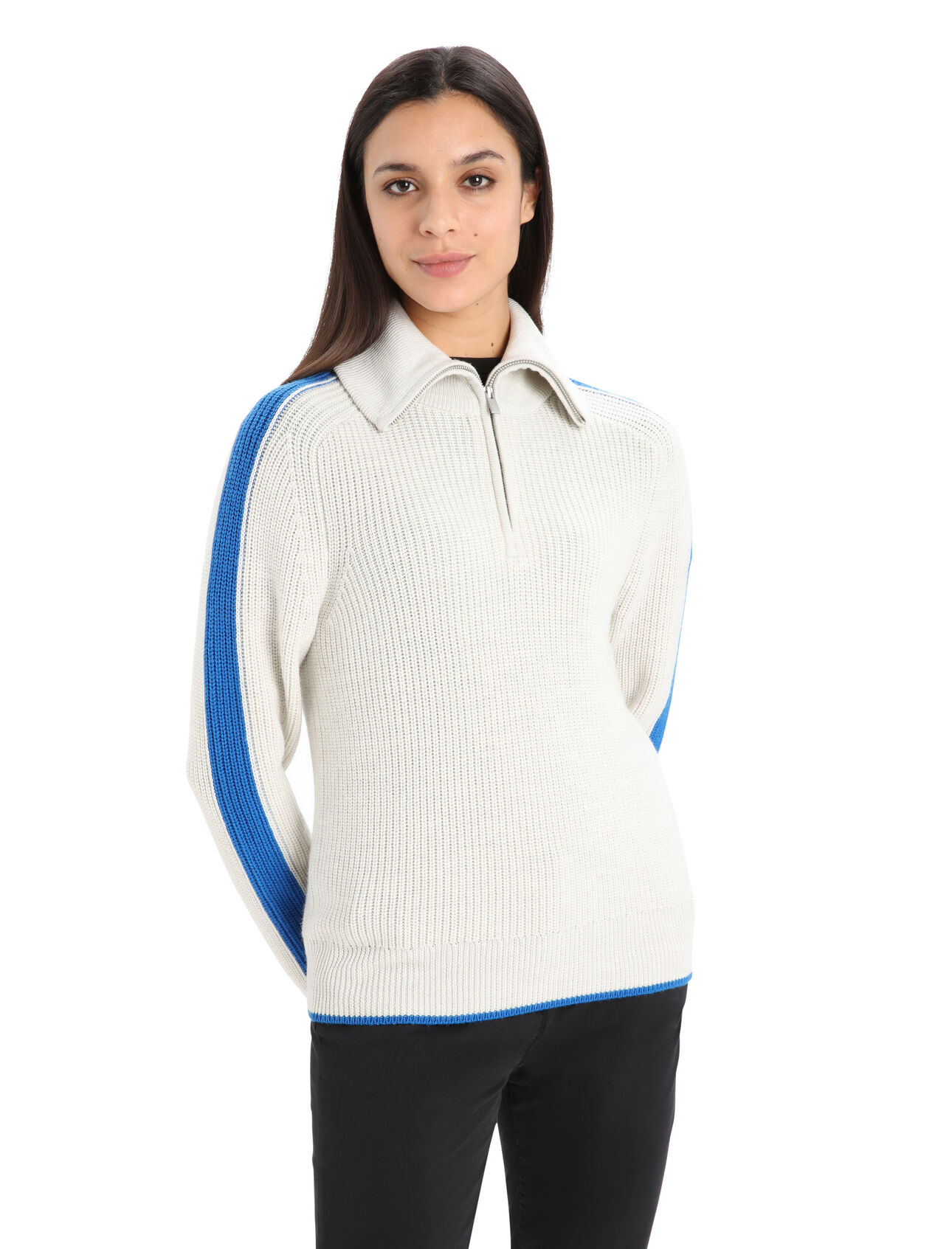 Merino Lodge Half-Zip-Pullover Damen Inspiriert durch unseren ursprünglichen Half-Zip-Merino-Pullover und neu interpretiert mit warmem, grobem Strick und klassischem Skipullover-Stil, der Lodge Half-Zip-Pullover ist der Inbegriff eines warmen Winterpullovers. 