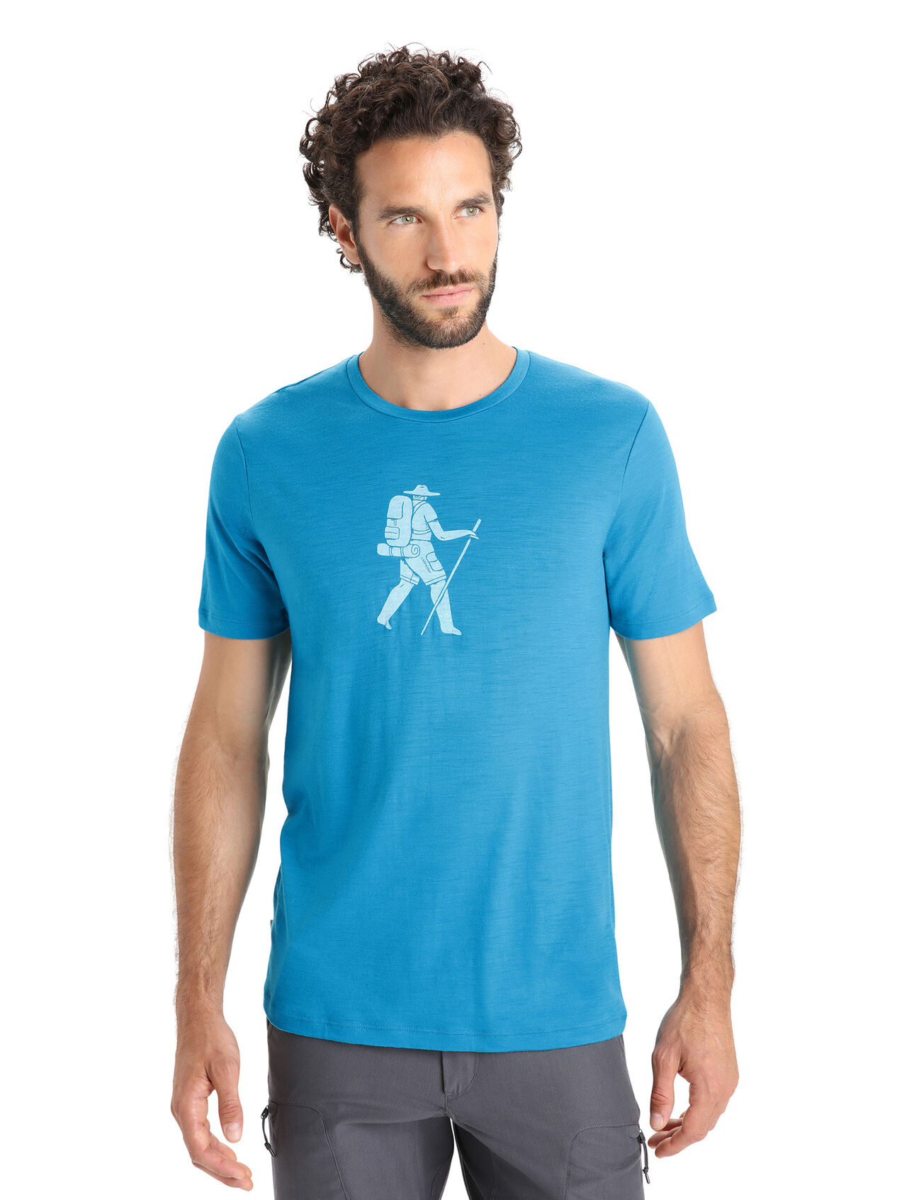 Mens Merino Tech Lite II Short Sleeve T-Shirt Trail Hiker Our versatile tech tee that provides comfort, breathability and natural odour-resistance for any adventure you can think of, the Tech Lite II Short Sleeve Tee Trail Hiker features 100% merino for all-natural performance. The original artwork by Mark Conlan captures the simple joy of being out in nature with camp on your back.