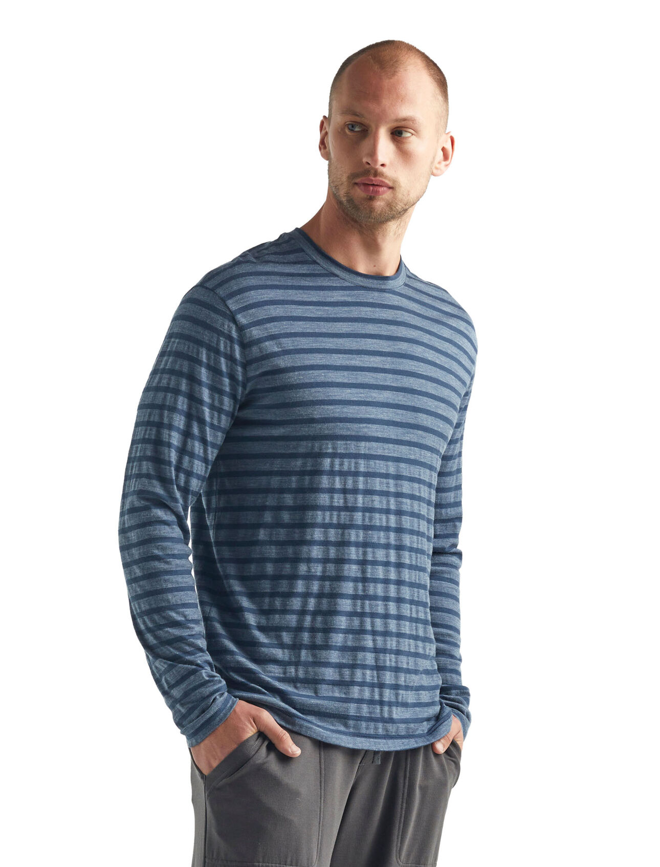 T-shirt in lana merino Cool-Lite™ Utility Explore Long Sleeve Crewe Stripe