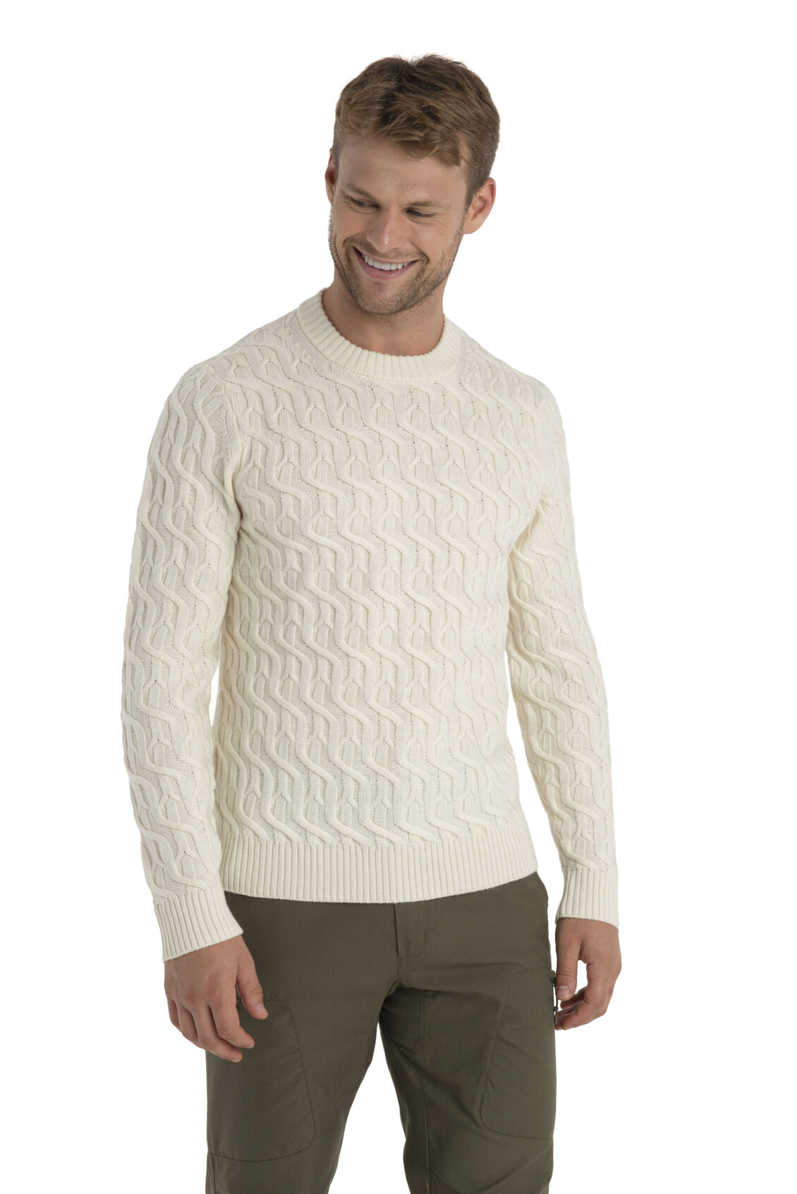Mens Merino Cable Knit Crewe Sweater Ideal for winter travel and cold, snowy days around town, the Merino Cable Knit Crewe Sweater provides classic style with the natural benefits of 100% merino wool.