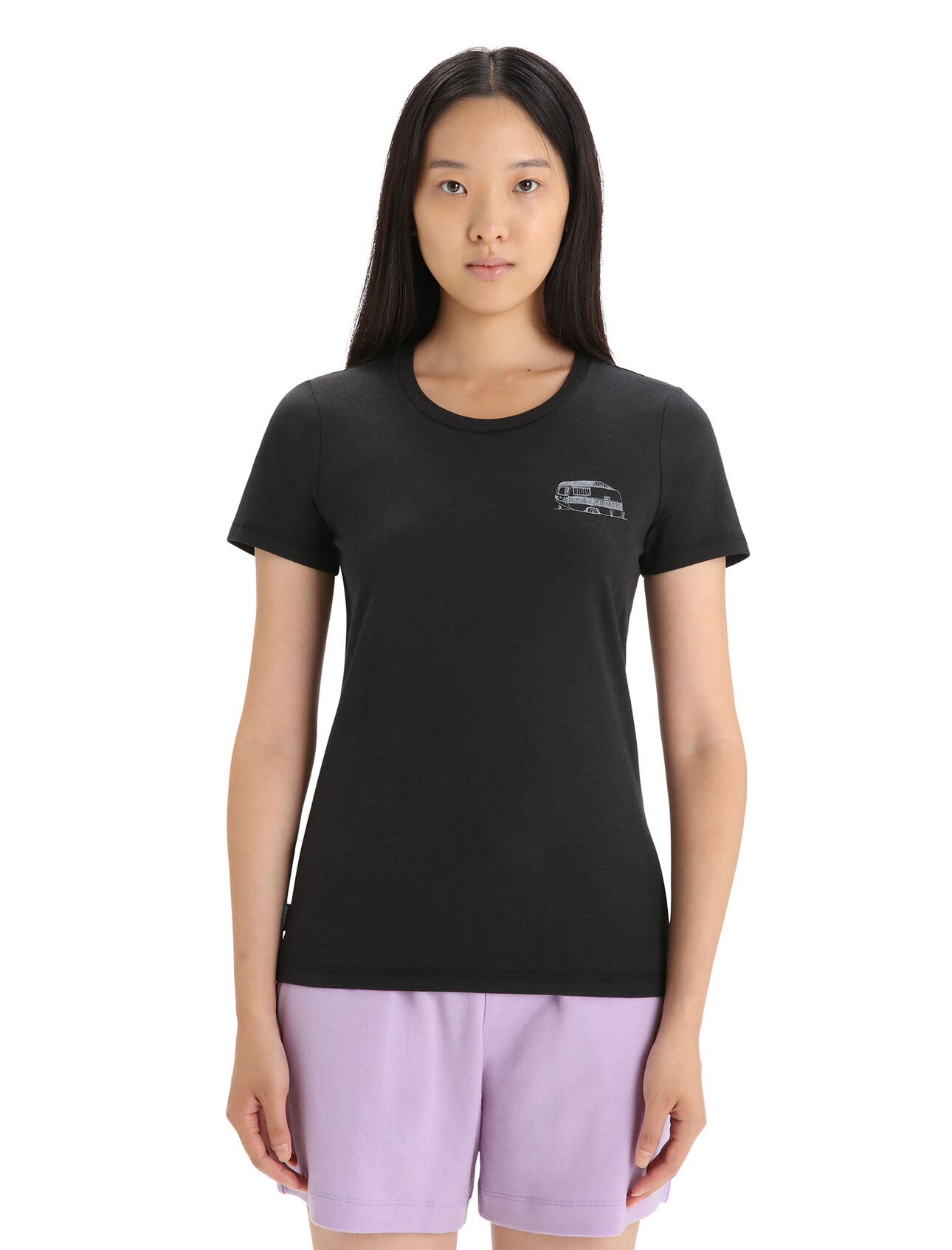 Womens Merino Central Classic Short Sleeve T-Shirt Caravan Life A classic and comfy everyday tee that blends natural merino wool with organically grown cotton, the Central Classic Short Sleeve Tee Caravan Life has you covered any day of the week. The tee's original artwork evokes the easy-going vibes of life on the road. 