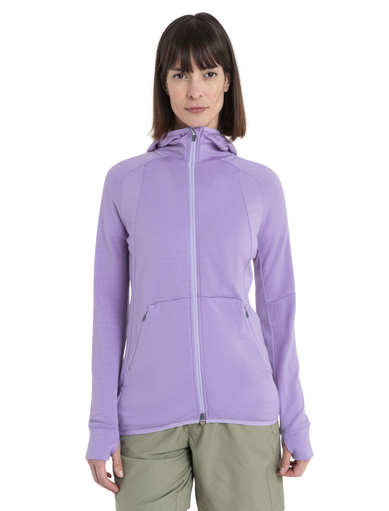 Womens ZoneKnit™ Merino Long Sleeve Zip Hoodie A midweight hoodie designed to balance warmth and breathability while on the move, the ZoneKnit™ Long Sleeve Zip Hood combines our 100% Merino fabric with strategic panels of eyelet mesh for enhanced airflow.