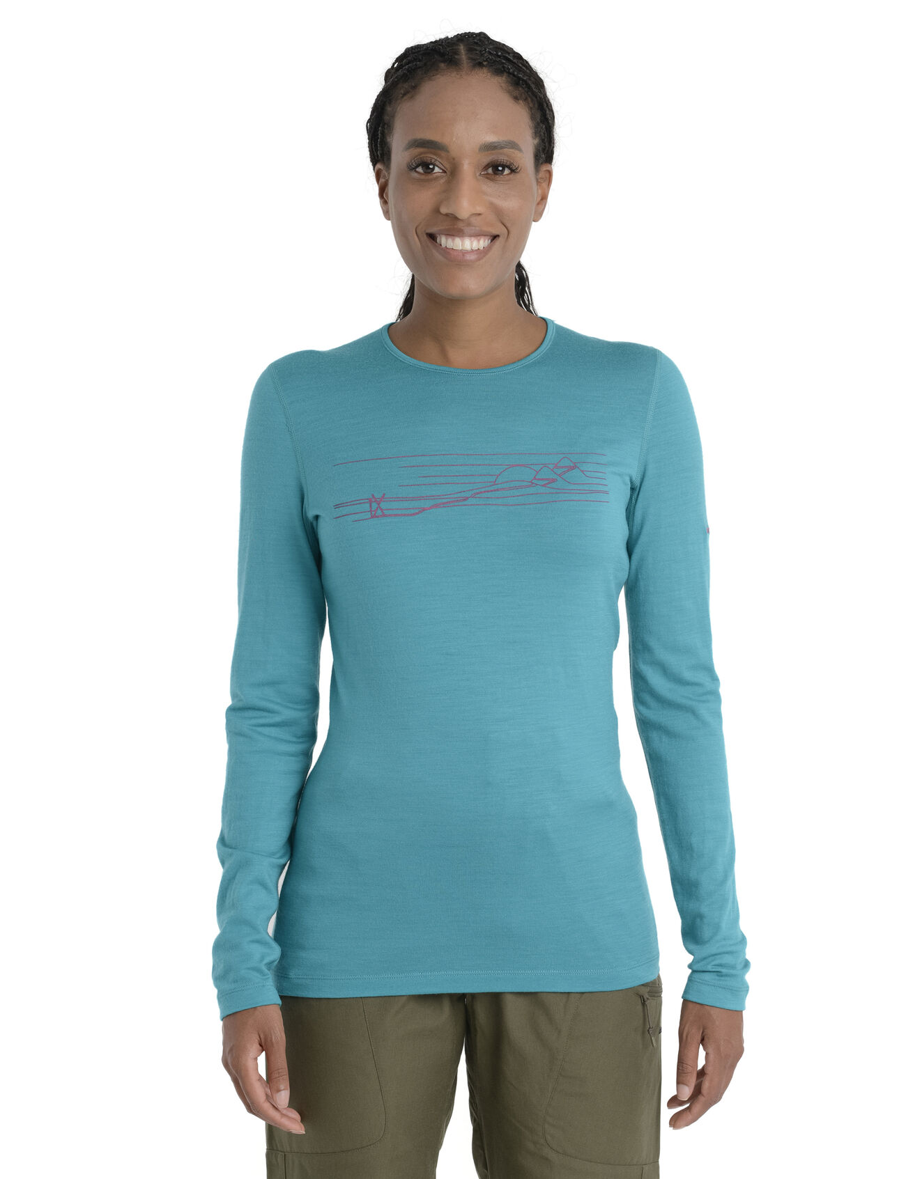 Womens Merino 200 Oasis Long Sleeve Crewe Thermal Top Ski Stripes The benchmark against which all others are judged, the 200 Oasis Long Sleeve Crewe Ski Stripes features our most versatile merino jersey fabric for year-round layering performance across any activity. The original graphic artwork by Damon Watters features a classic alpine powder run.