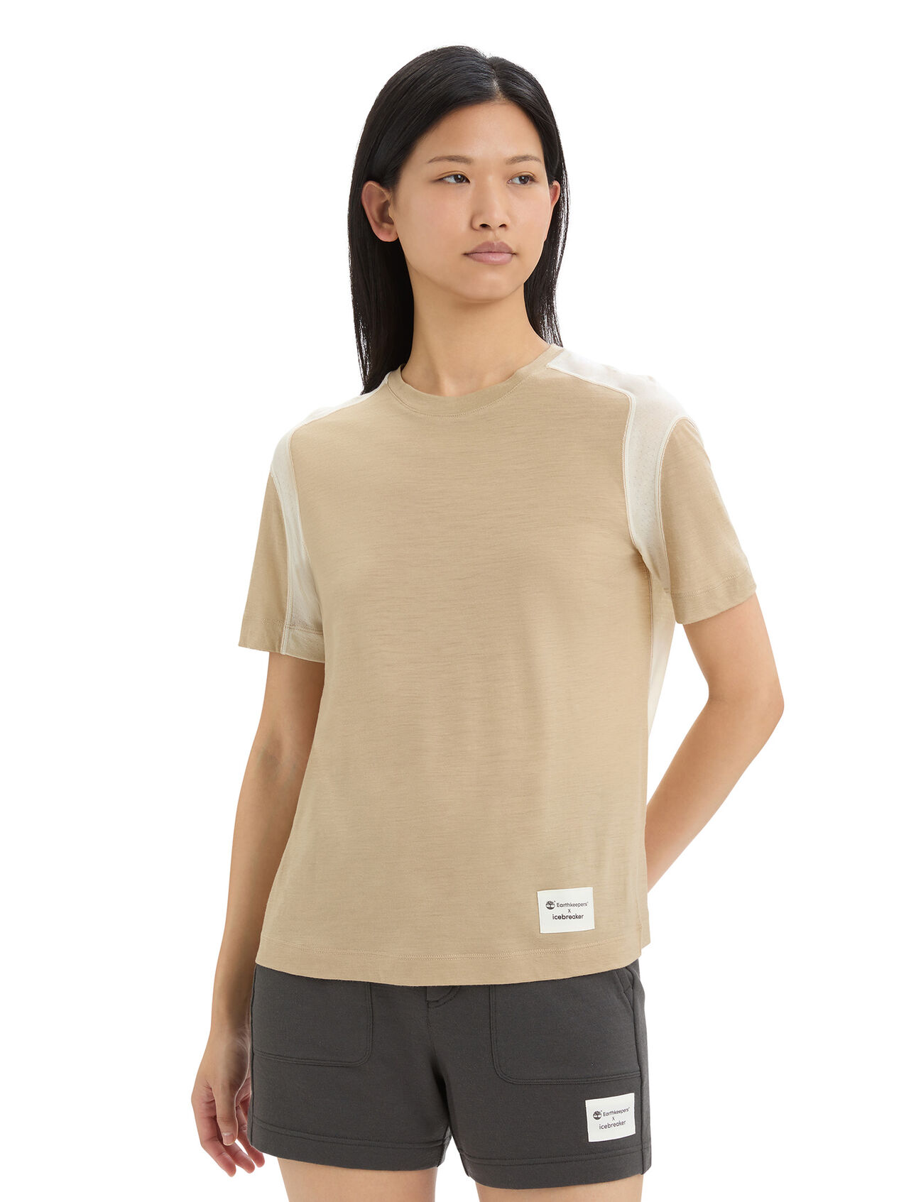 Womens Timberland x icebreaker Merino ZoneKnit™ Short Sleeve T-Shirt Designed in collaboration with Timberland, the Timberland x icebreaker Merino ZoneKnit™ Short Sleeve Tee is a clean, breathable and lightweight top with mesh panels to help regulate your body temperature.
