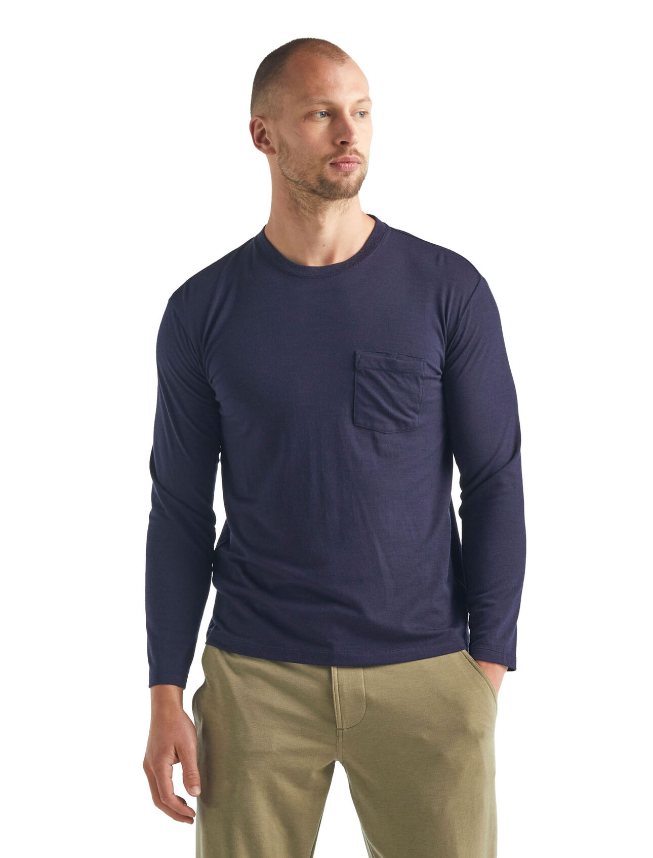 T-shirt manches longues, col rond et poche mérinos 150