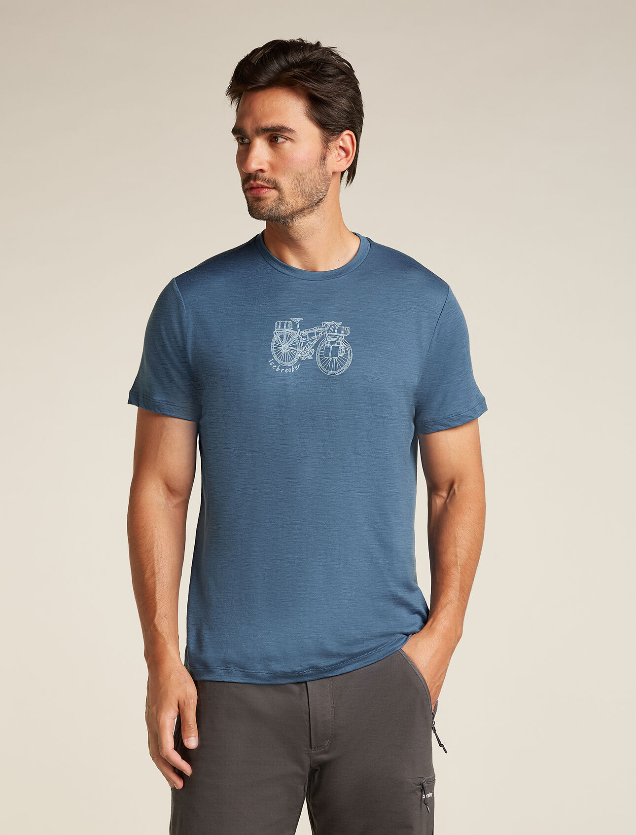 Mens Merino 150 Tech Lite Short Sleeve T-Shirt Adventure Ride Our most versatile tech tee that provides comfort, breathability and odour-resistance for four seasons worth of adventure, the Merino 150 Tech Lite Short Sleeve Tee Adventure Ride features 100% merino fabric for all-natural performance. The tee's original graphic artwork features an illustration of a gravel bike, loaded up for a weekend of adventure. 