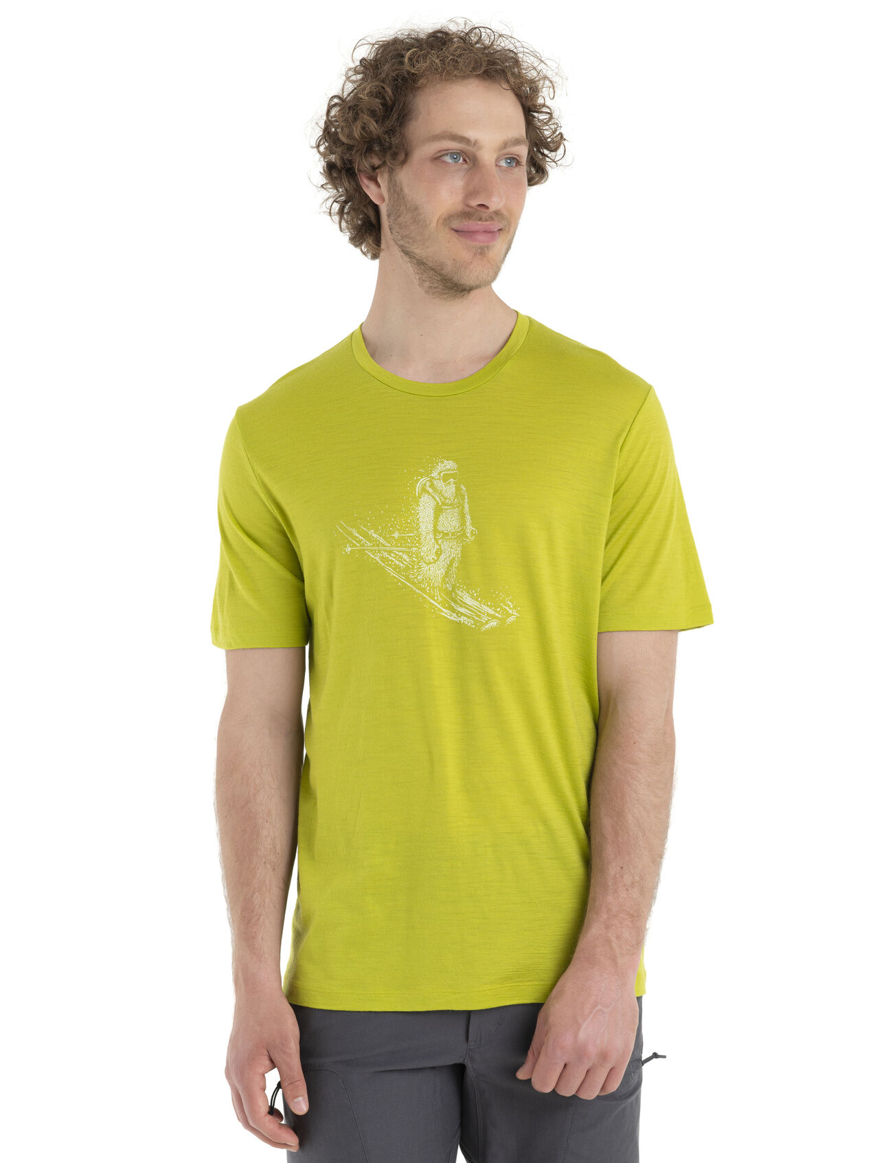 Mens Merino Tech Lite II Short Sleeve T-Shirt Skiing Yeti Our versatile tech tee that provides comfort, breathability and natural odor-resistance for any adventure you can think of, the Tech Lite II Short Sleeve Tee Skiing Yeti features 100% merino for all-natural performance. The original artwork by Damon Watters features a fun illustration of the ultimate mountain dweller enjoying some turns.