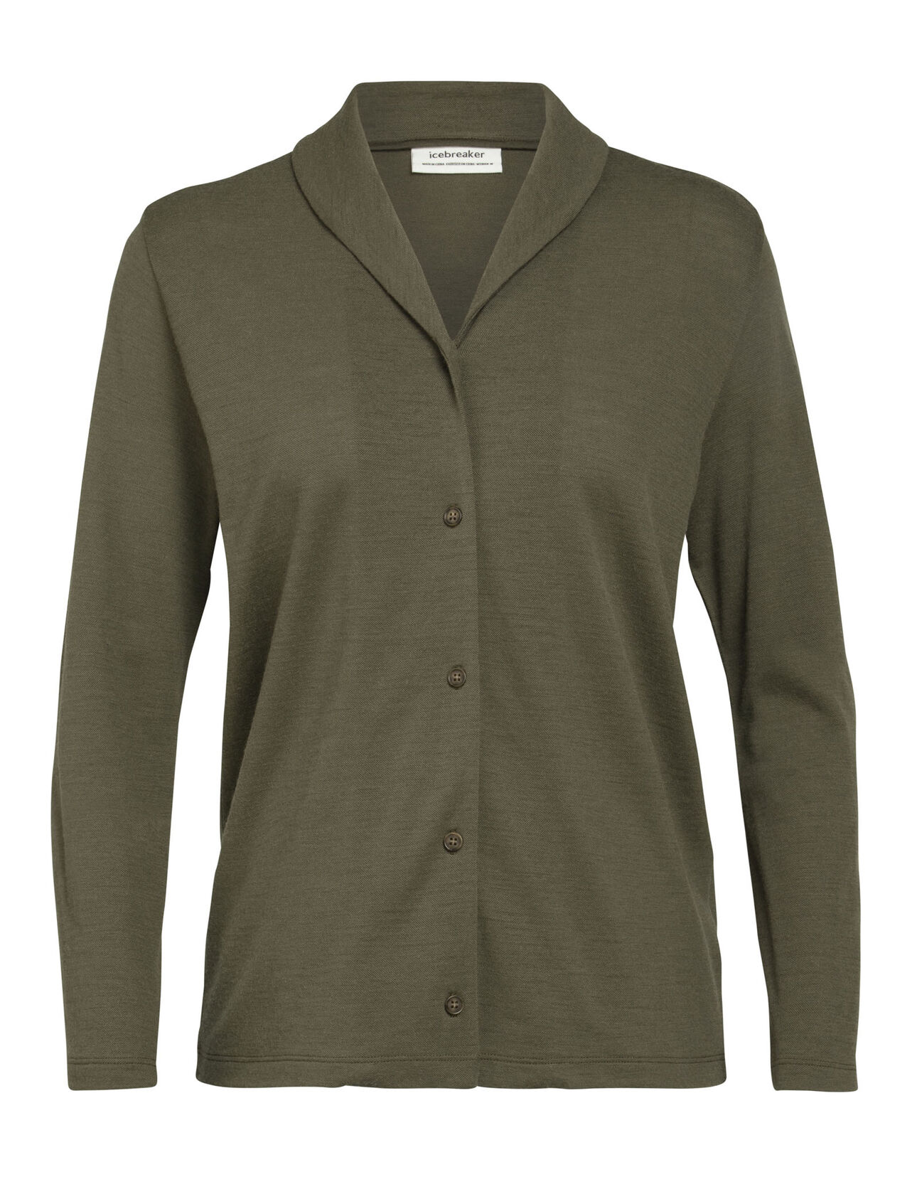 Womens Merino Pique Long Sleeve Shirt A cardigan-style shirt with a shawl collar and lightweight 100% merino wool knit, Merino Pique Long Sleeve Shirt is full of everyday comfort.