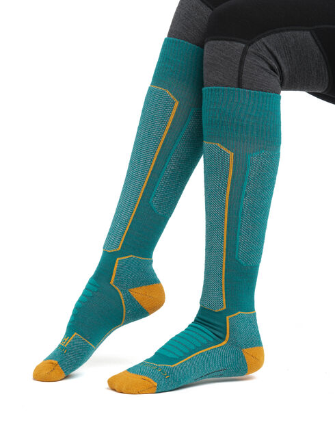 Snowleader - Chaussettes de Ski Laine Merinos - Eighties Ski Socks Blue pour Homme, en Laine - Bleu