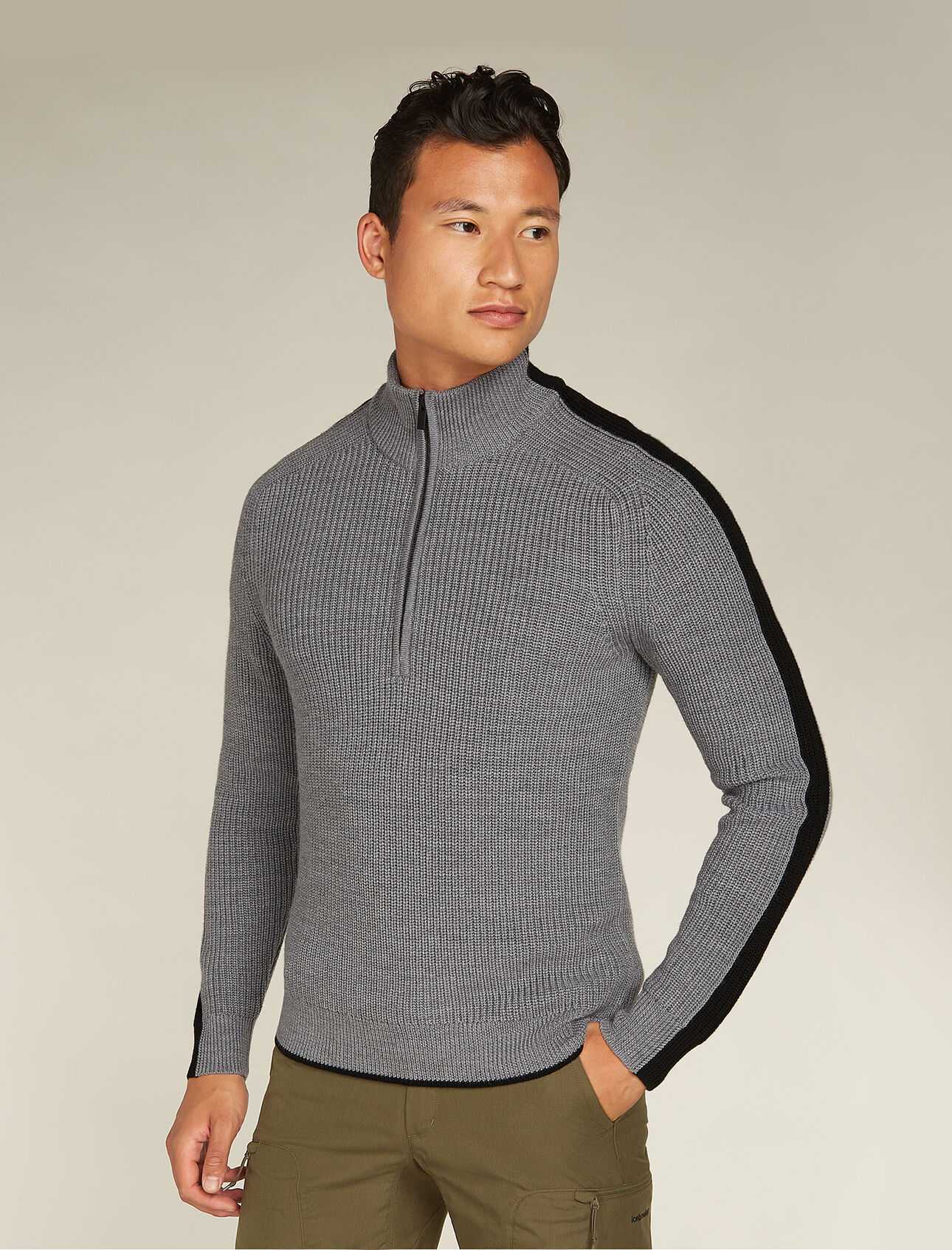 Mens Merino Lodge Long Sleeve Half Zip Sweater Inspired by our original half-zip merino pullover and reimagined with a warm, chunky knit and classic ski style, the Lodge Long Sleeve Half Zip Sweater is the quintessential cold-weather style piece.