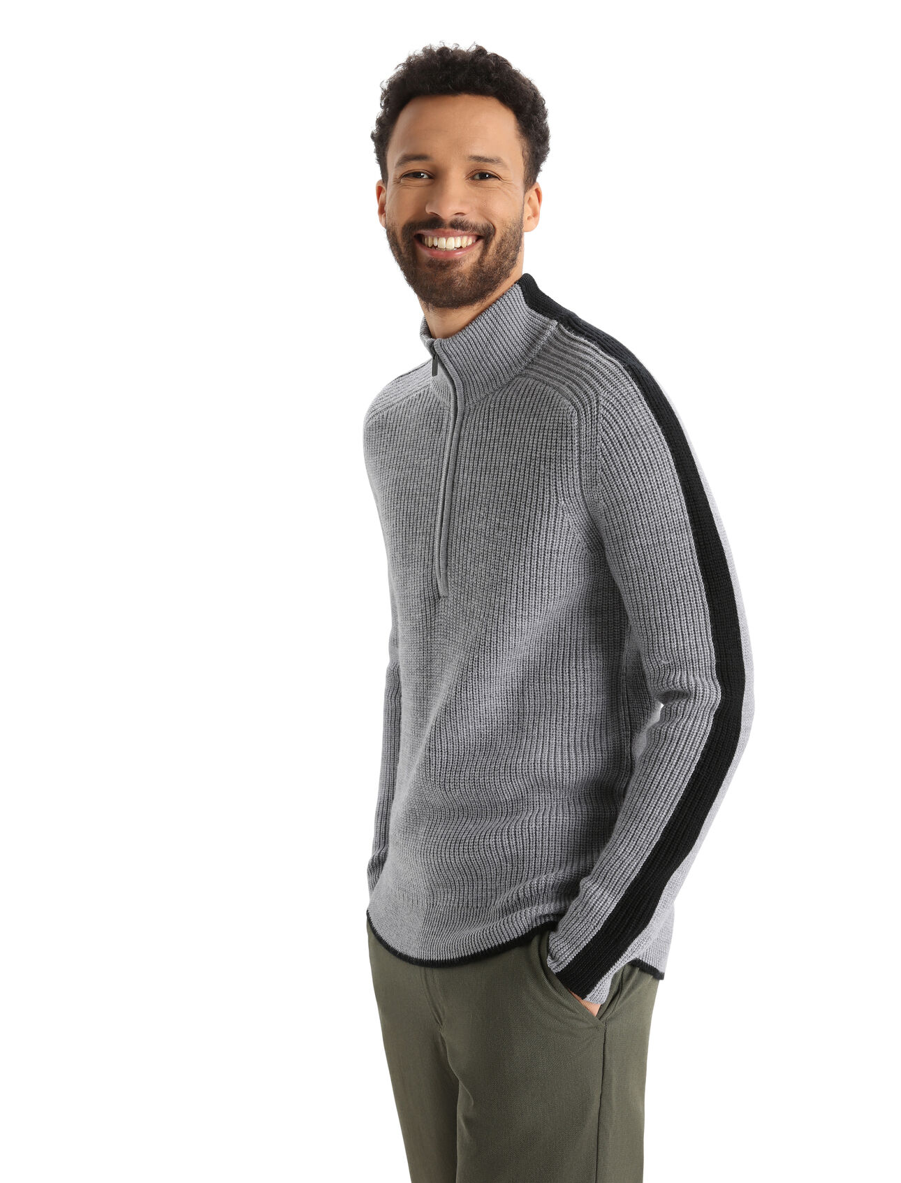 Mens Merino Lodge Long Sleeve Half Zip Sweater Inspired by our original half-zip merino pullover and reimagined with a warm, chunky knit and classic ski style, the Lodge Long Sleeve Half Zip Sweater is the quintessential cold-weather style piece.