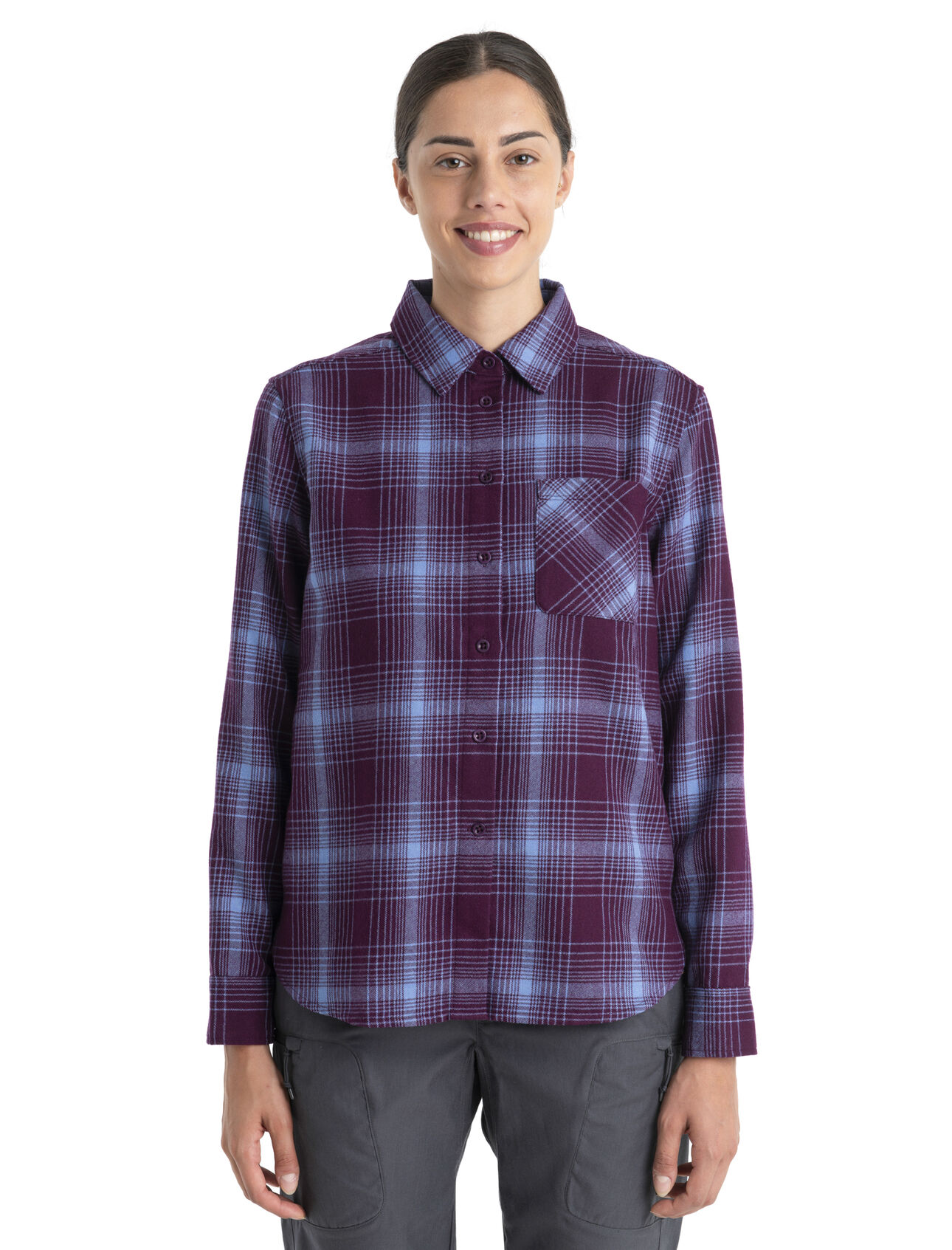 Dam 200 Dawnder långärmad rutig flanellskjorta i merino 200 Dawnder långärmad flanellskjorta med rutmönster är en mjuk och mysig vinterskjorta som är tillverkad av 100 % merinoull. Det är ett tidlöst basplagg för varje vintergarderob. 