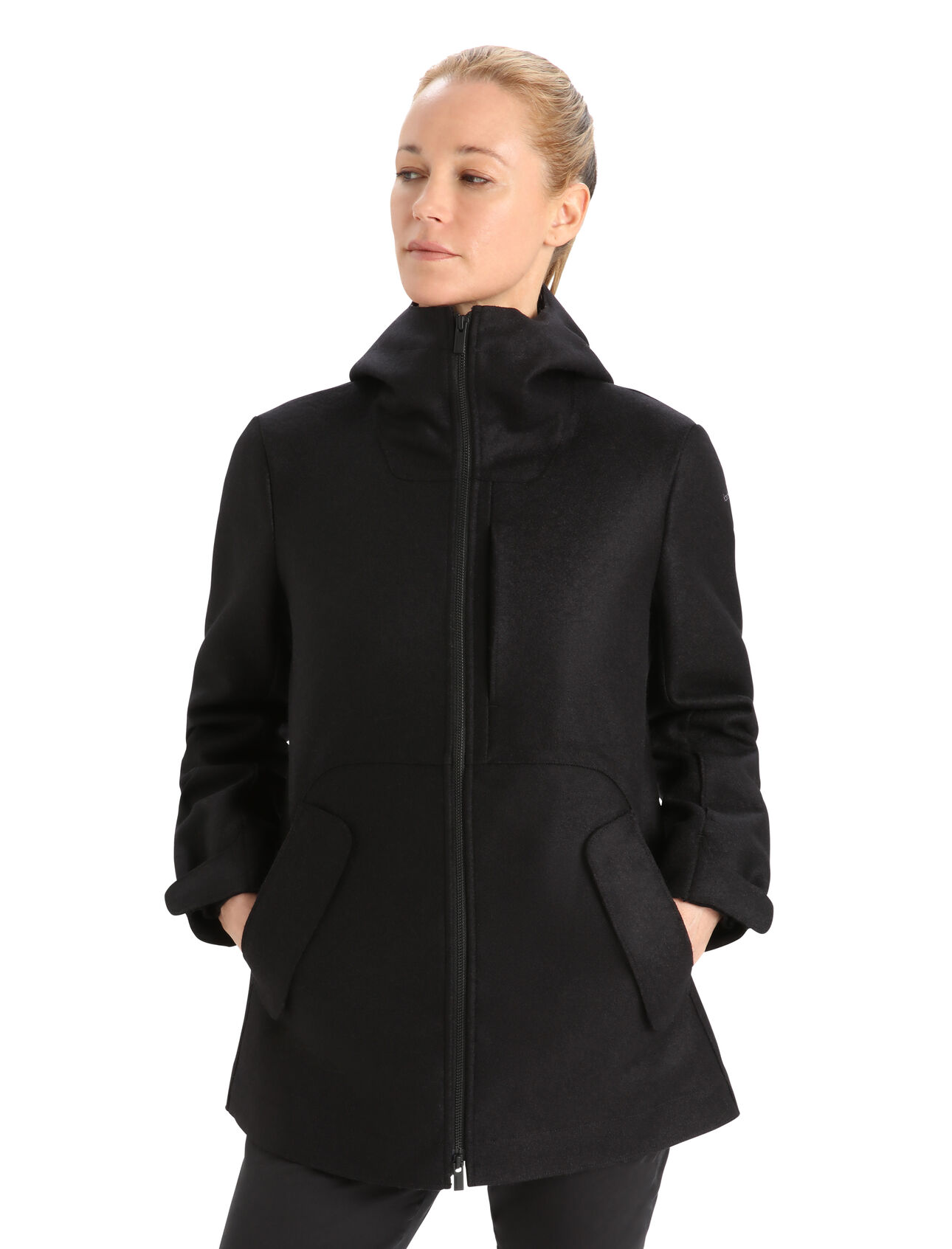 Womens Felted Merino Hooded Jacket A classic felted merino jacket ideal for everyday warmth and cold-weather commutes, the Felted Merino Hooded Jacket features 100% felted merino wool that regulates body temperature and naturally resists odors no matter the weather.