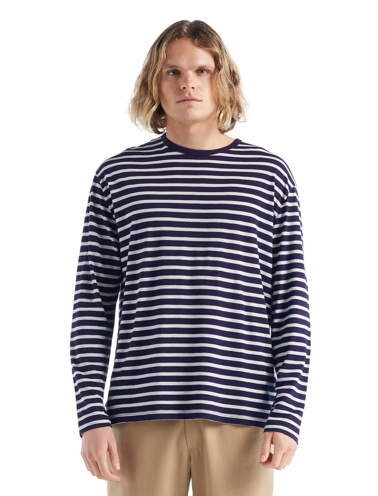 Mens Merino Granary Long Sleeve Stripe T-Shirt A classic striped tee with a relaxed fit and soft, breathable, 100% merino wool fabric, the Granary Long Sleeve Tee Stripe is all about everyday, all-natural comfort. 