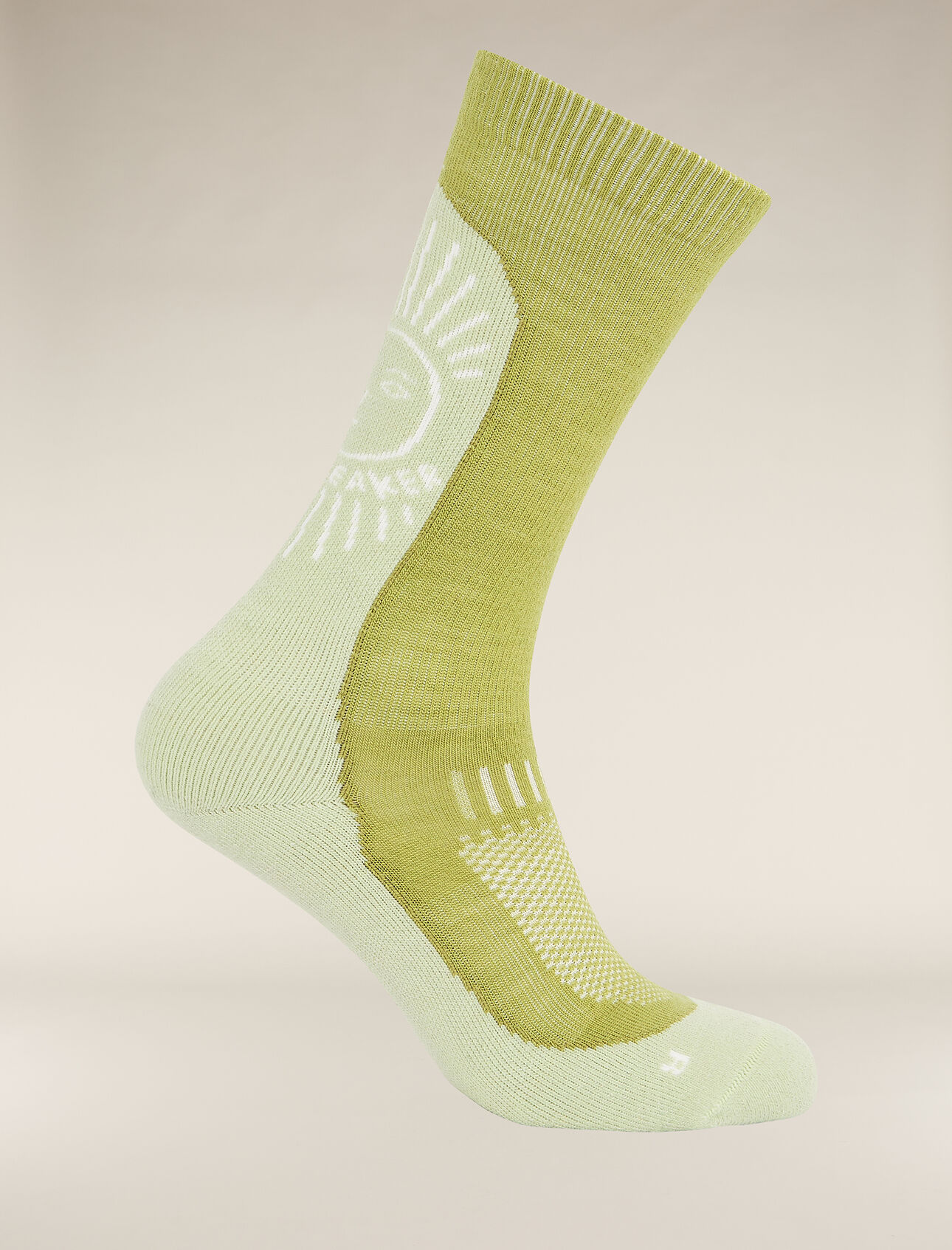Mens Merino Hike+ Light Crew Socks IB Solar The Hike+ Light Crew socks feature an anatomical sculpted and lightly cushioned, versatile design for comfort and performance during any day out on the trails.