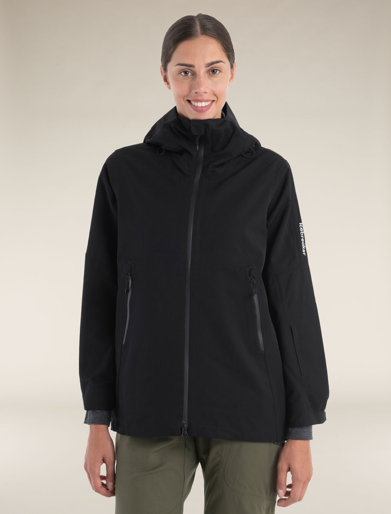 Womens Merino Shell+™ Peak Hooded Jacket An innovative technical shell made with 100% merino wool, the Shell+™ Peak Hooded Jacket provides ample protection and freedom of movement during any snowy winter adventure.
