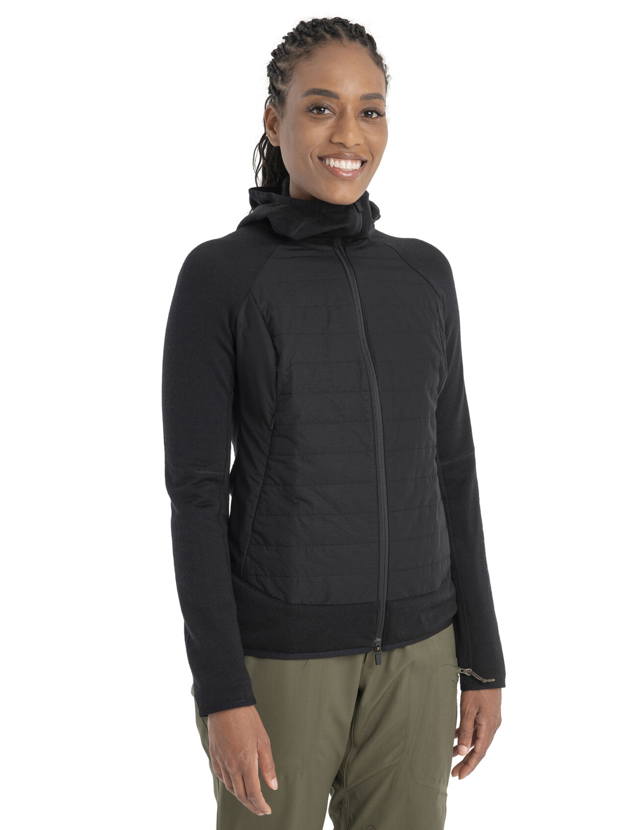 Womens Merino Blend Quantum Hybrid Long Sleeve Zip Hoodie Taking our favourite merino midlayer to the next level with the addition of plant-based Lyoloft insulation, the Quantum Hybrid Long Sleeve Zip Hoodie is an alpine layering piece perfect for technical, cold-weather pursuits.