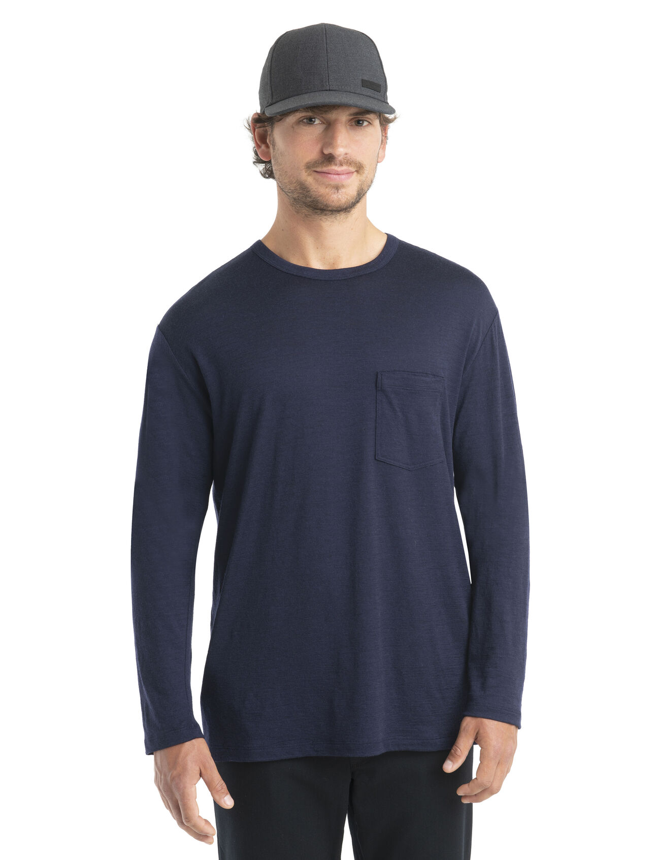 Mens Merino Granary Long Sleeve Pocket T-Shirt A classic pocket tee with a relaxed fit and soft, breathable, 100% merino wool fabric, the Granary Long Sleeve Pocket Tee is all about everyday comfort and style.