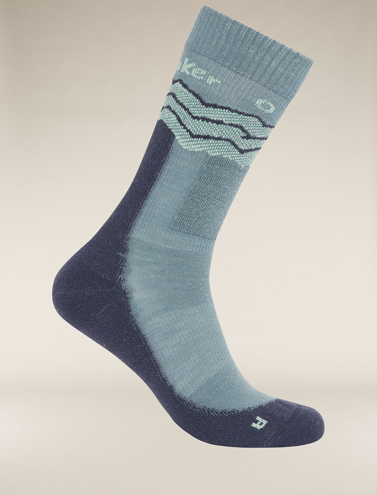 Mens Merino Hike+ Medium Crew Socks Across the Peaks The Hike+ Medium Crew socks feature an anatomical sculpted and medium cushioned, versatile design for comfort and performance on day hikes and backpacking trips.