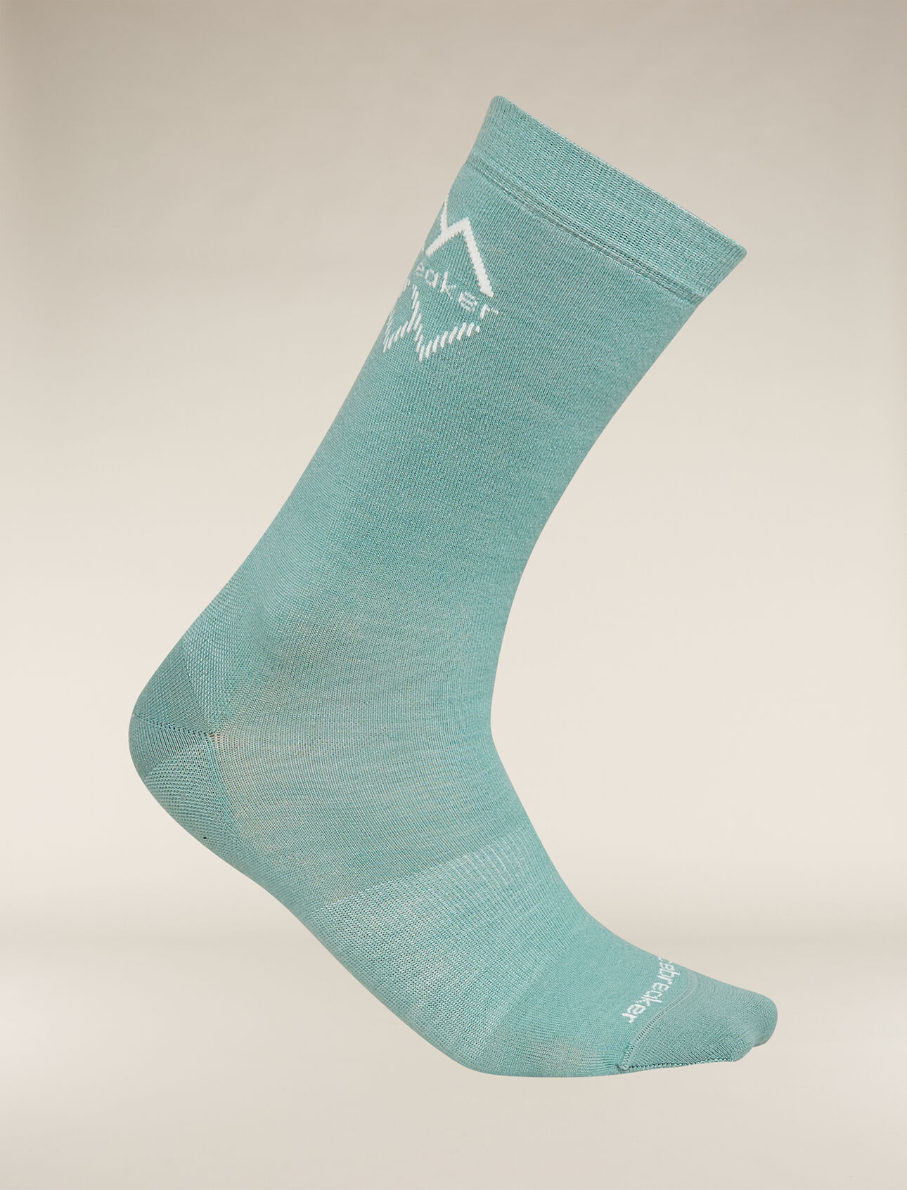 Mens Merino Lifestyle Fine Gauge Crew IB Logo Reflections Socks Lightweight casual socks perfect for everyday use, the Lifestyle Fine Gauge Crew Icebreaker Logo combines premium merino wool comfort with a durable construction. The graphic design references New Zealand's Aoraki (Mt. Cook) reflected in an alpine lake.