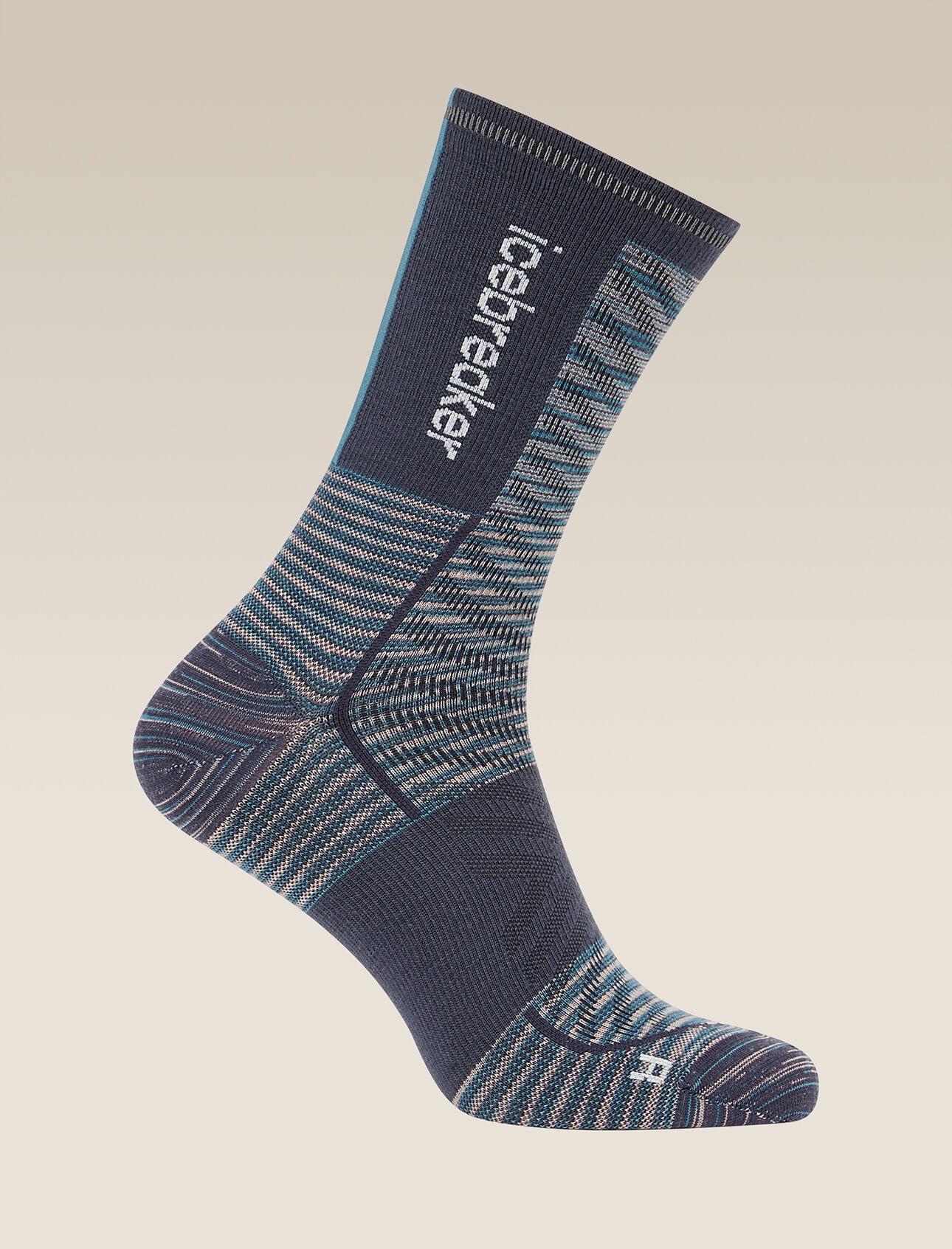 Mens Merino Blend Run+ Ultralight Crew Socks Fusion Dye Thin, ultralight running socks made with a technical merino wool blend and crew height, the Run+ Ultralight Crew Fusion Dye feature reflective details at the cuff. Inspired by the seasonal theme of FUSION, the graphic explores the dynamism of wordly forces, the energy of nature and the power of running the trail.