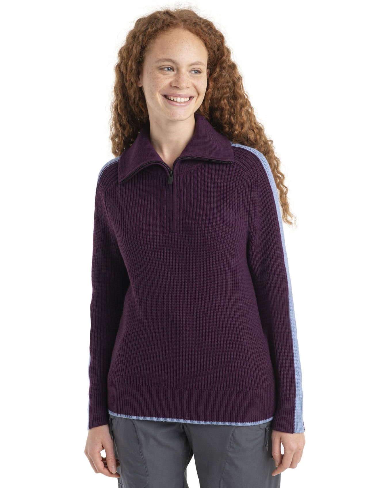 Womens Merino Lodge Long Sleeve Half Zip Sweater Inspired by our original half-zip merino pullover and reimagined with a warm, chunky knit and classic ski style, the Lodge Long Sleeve Half Zip Sweater is the quintessential cold-weather style piece.