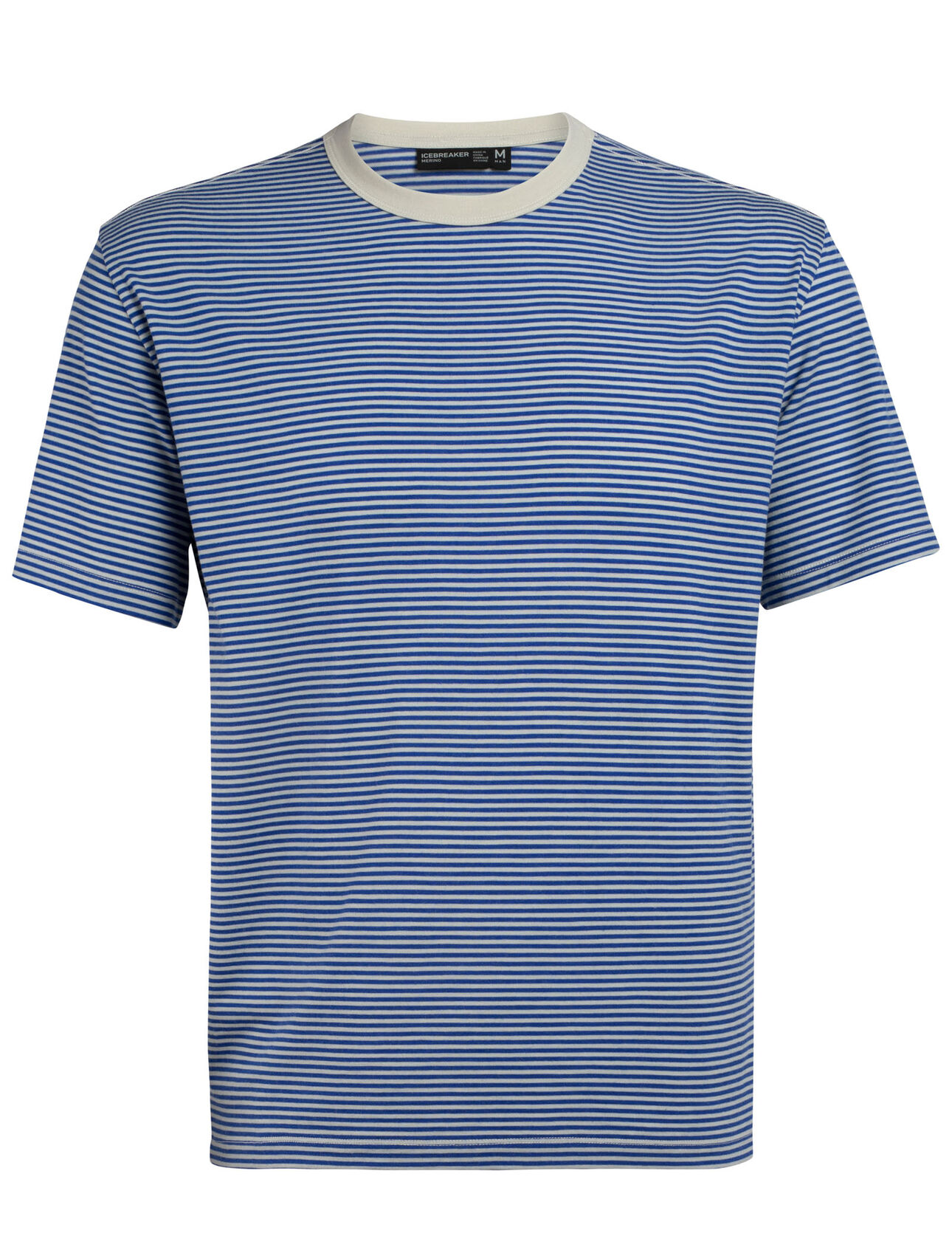 Mens Merino 旅 Tabi Luxe Lite Laid Back Short Sleeve Crewe Stripe