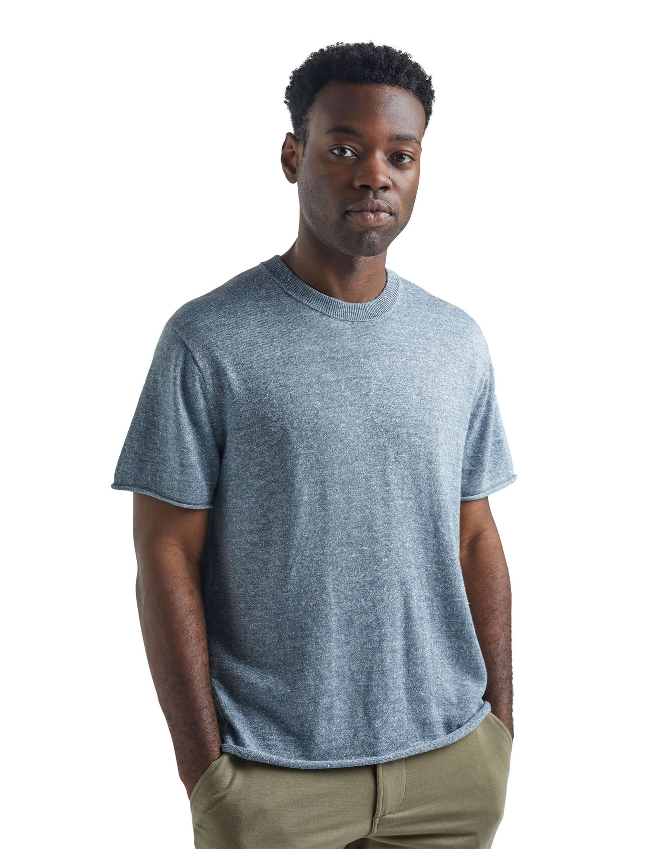 Flaxen kortärmad t-shirt i merino med rund halsringning
