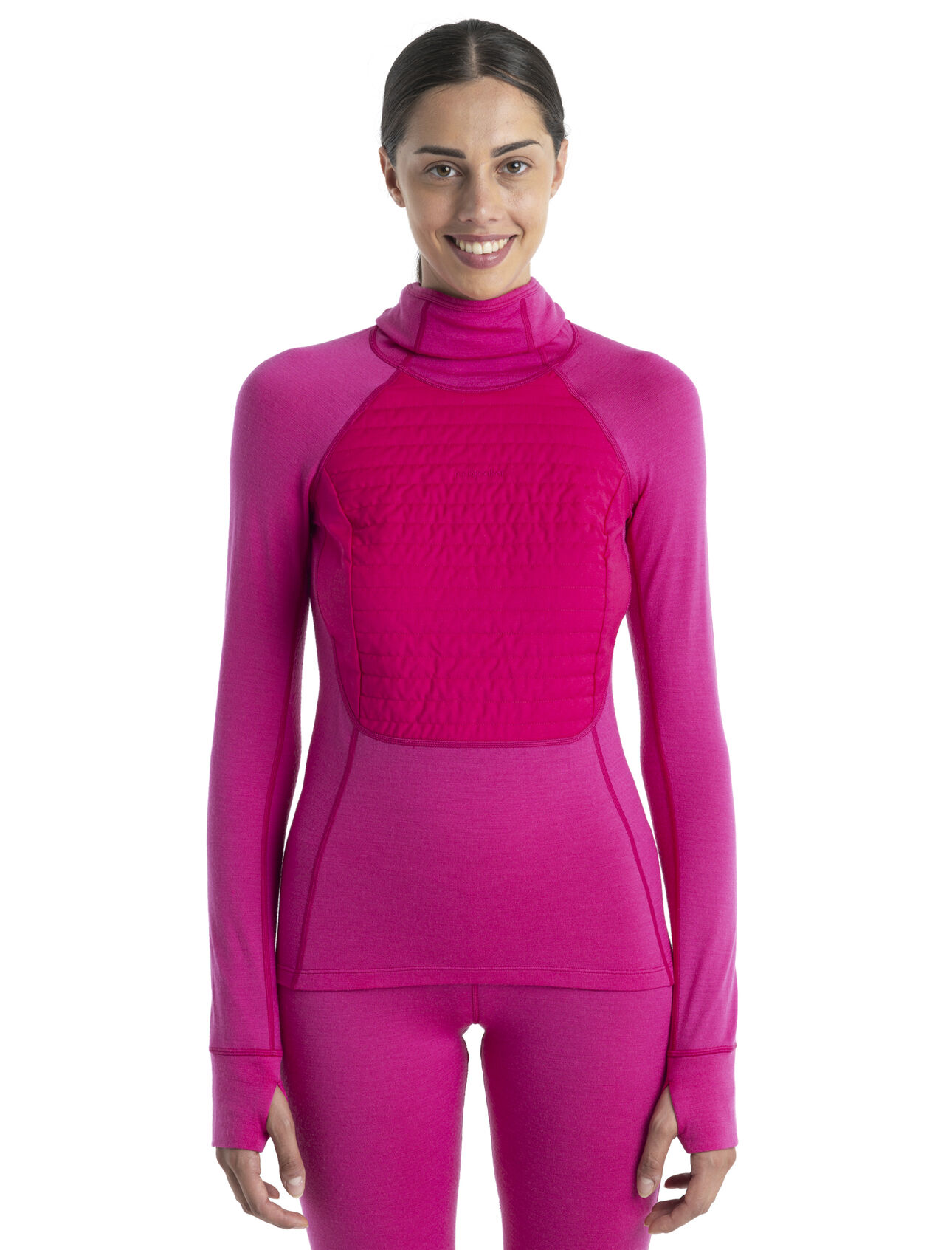 Maglia isolante ZoneKnit™ di lana merino a maniche lunghe con cappuccio Donna Strato intermedio altamente tecnico in lana merino, ottimizzato per l’attività intensa e le avventure tecniche in montagna, la Maglia a maniche lunghe con cappuccio in isolante ZoneKnit™ unisce la tecnologia Body Mapping di ZoneKnit™ e l’isolante trapuntato MerinoLoft™ sul petto per offrire ulteriore calore.