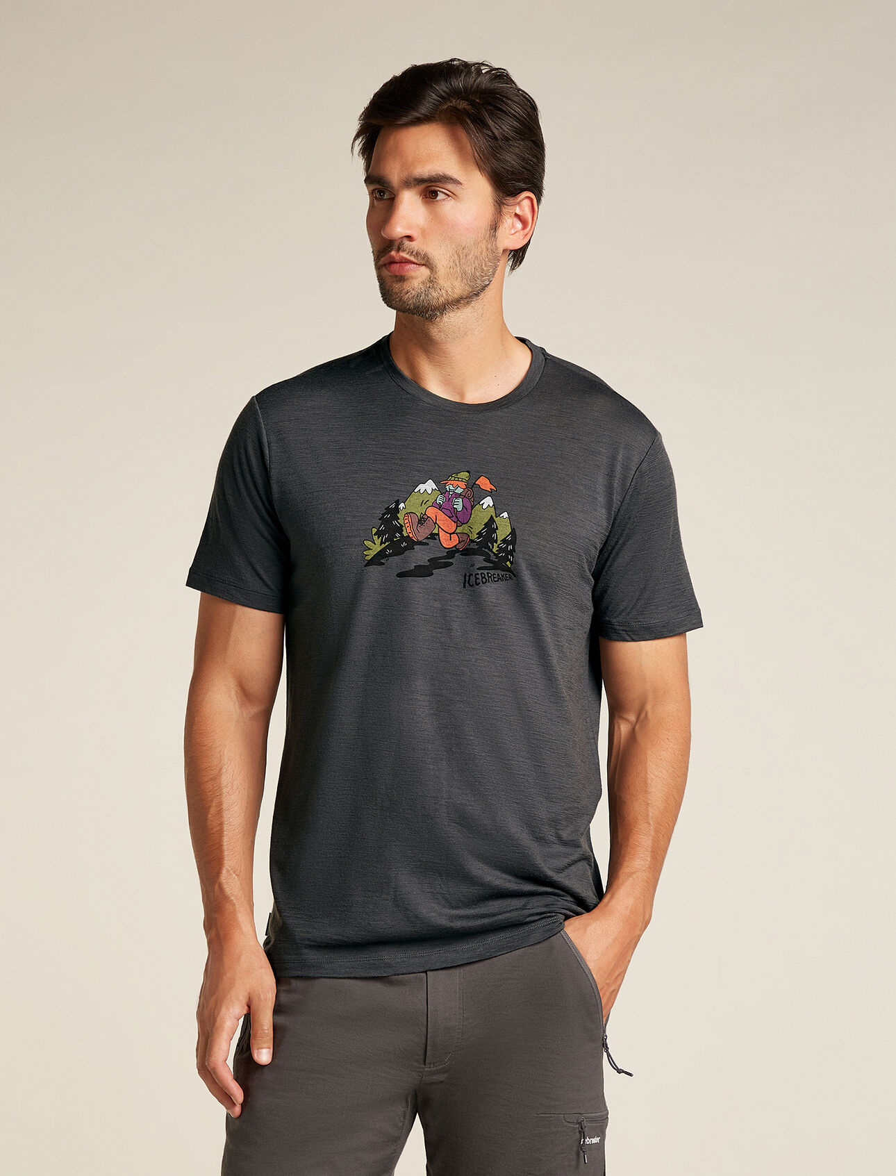 Mens Merino 150 Tech Lite Short Sleeve T-Shirt Catch Me Outside Our most versatile tech tee that provides comfort, breathability and odour-resistance for four seasons worth of adventure, the Merino 150 Tech Lite Short Sleeve Tee Catch Me Outside features 100% merino fabric for all-natural performance. The tee's original graphic artwork by Jack Soren features a playful illustration of hiker setting off down the trail. 