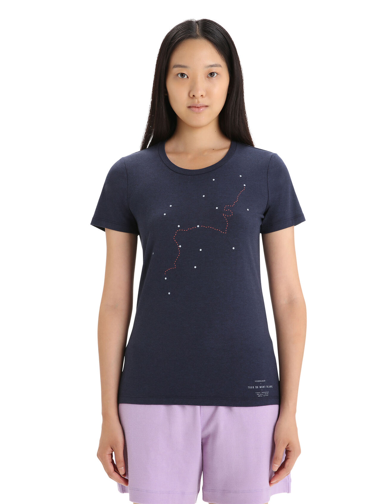 Womens Merino Central Classic Short Sleeve T-Shirt Tour du Mont Blanc A classic and comfy everyday tee that blends natural merino wool with organically grown cotton, the Central Classic Short Sleeve Tee Tour du Mont Blanc has you covered any day of the week. The tee's original artwork draws inspiration from the world's most famous bike race. 