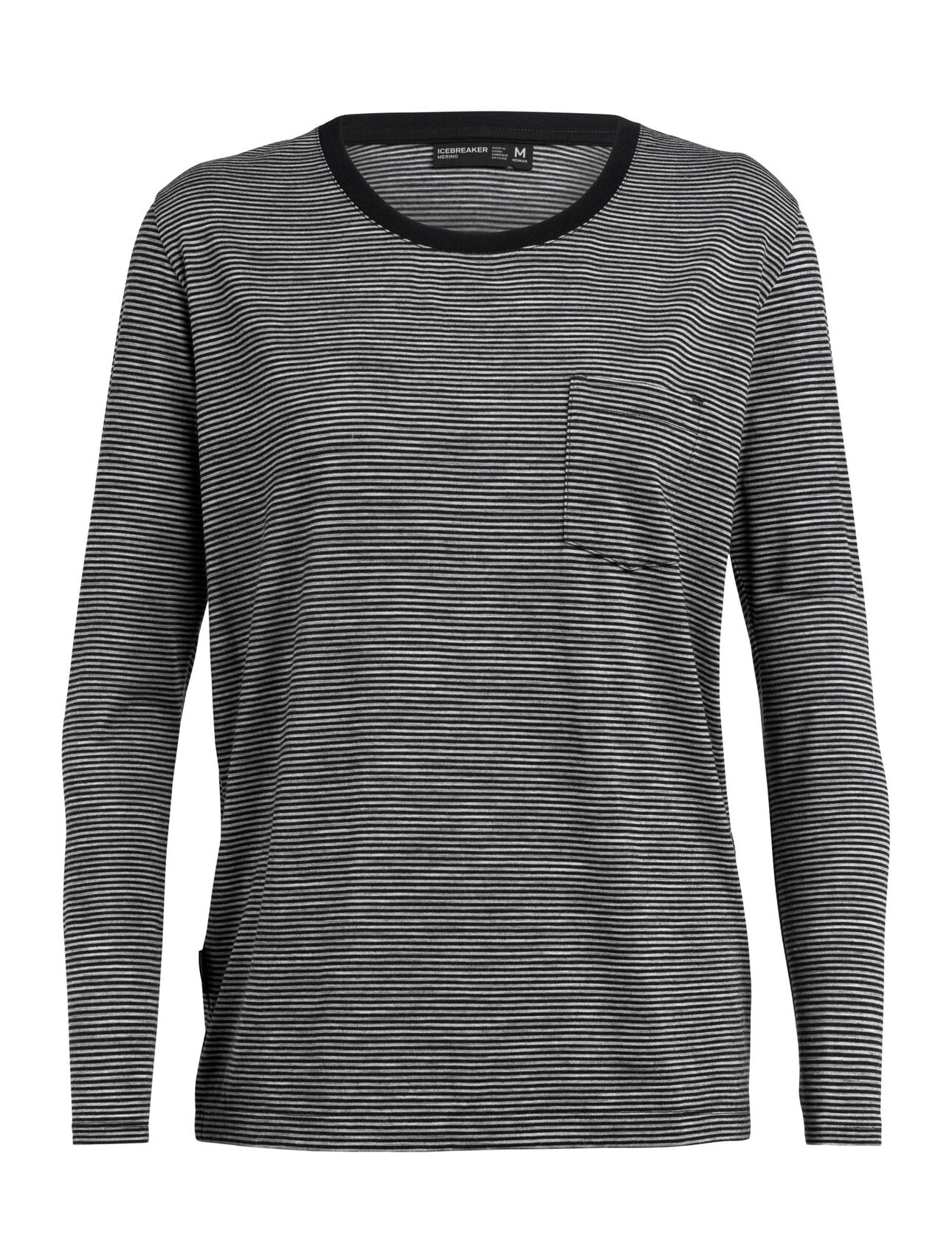 Womens Merino 旅 Tabi Luxe Lite Long Sleeve Pocket Crewe Stripe Top Icebreaker
