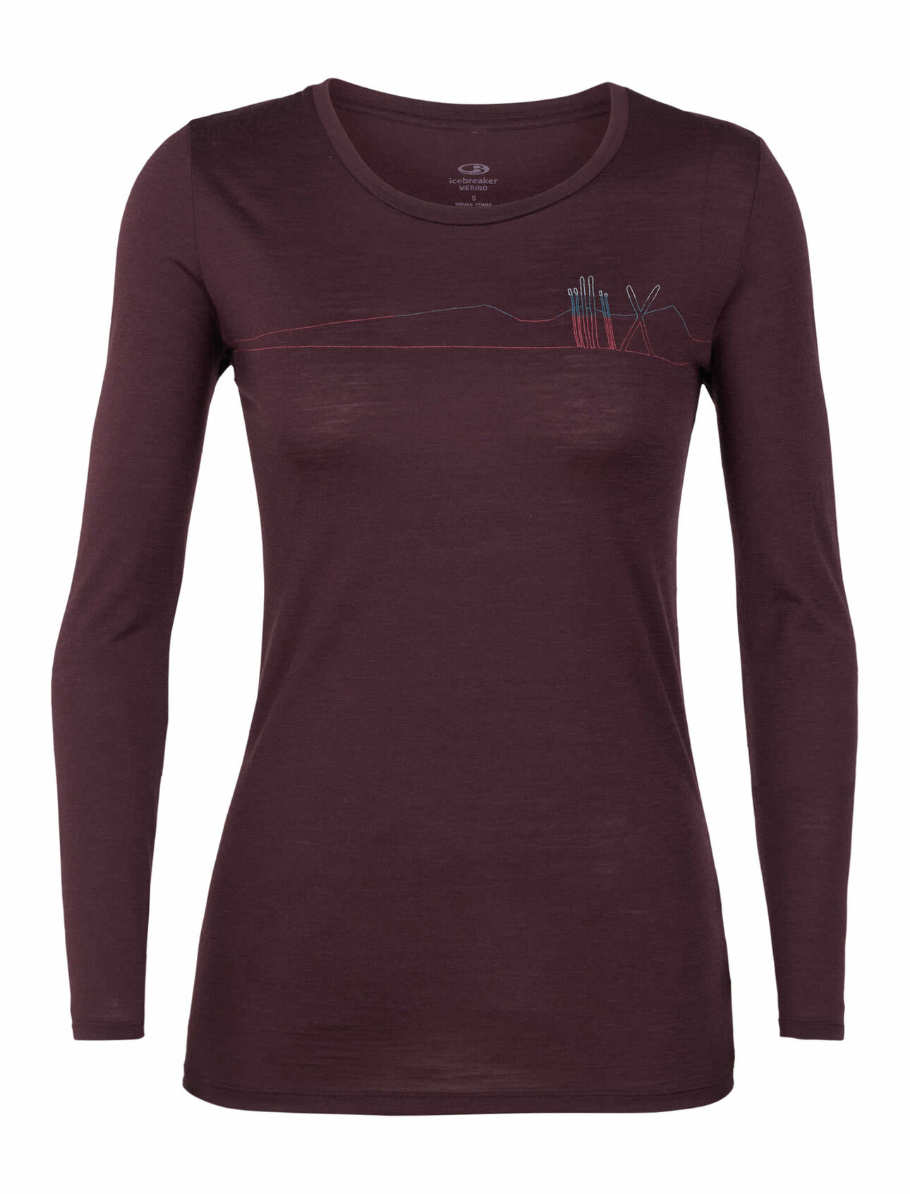 Womens Merino Tech Lite Long Sleeve Low Crewe Skis In Snow Top Icebreaker