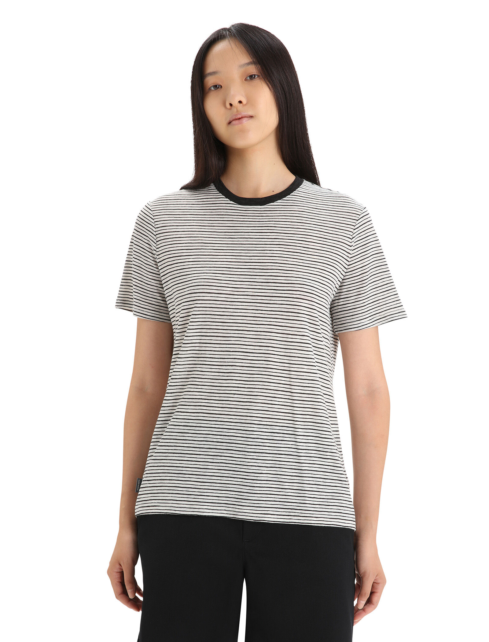 Dames Gestreept T shirt met korte mouwen van merinowol linnen