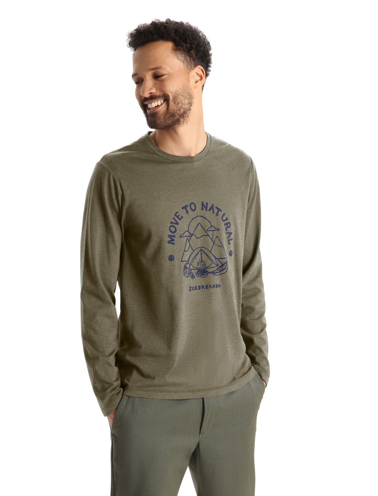 Mens Merino Central Classic Long Sleeve T-Shirt Canopy Camper A versatile, everyday tee that goes anywhere in comfort, the Central Classic Long Sleeve Tee Canopy Camper features a sustainable blend of natural merino wool and soft organic cotton. The original graphic artwork features a unique mountain scene with the icebreaker mantra.