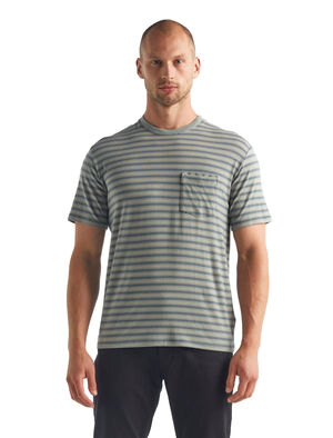 150 kortärmad t-shirt i merino med ficka, rund halsringning och ränder