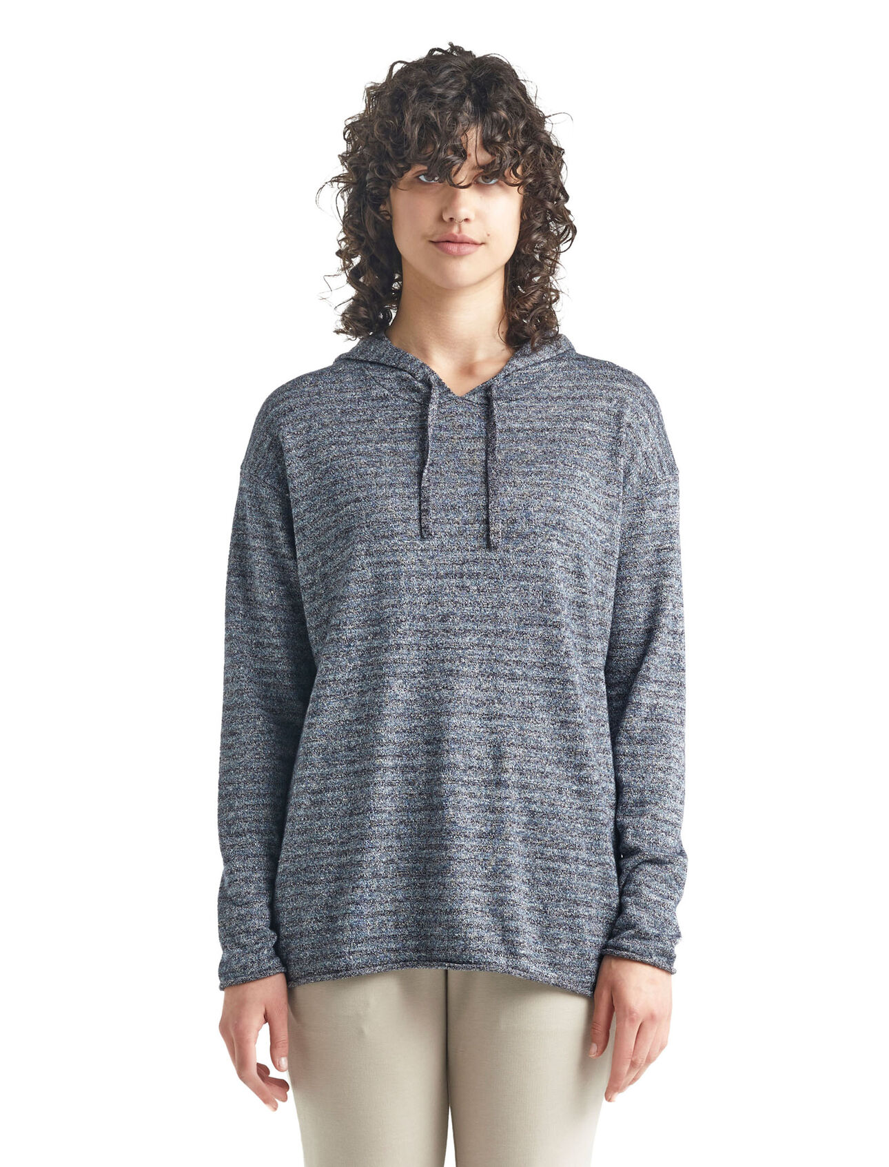 Flaxen pullover trui met lange mouwen en capuchon van merinowol