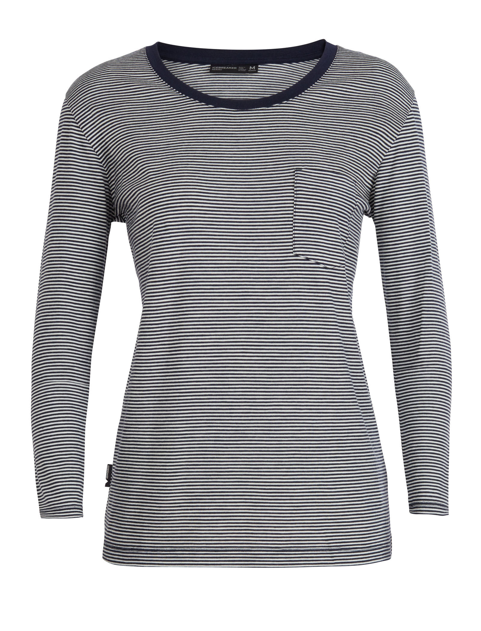 Women's Merino Luxe Lite Long Sleeve Pocket Crewe T-Shirt Stripe 