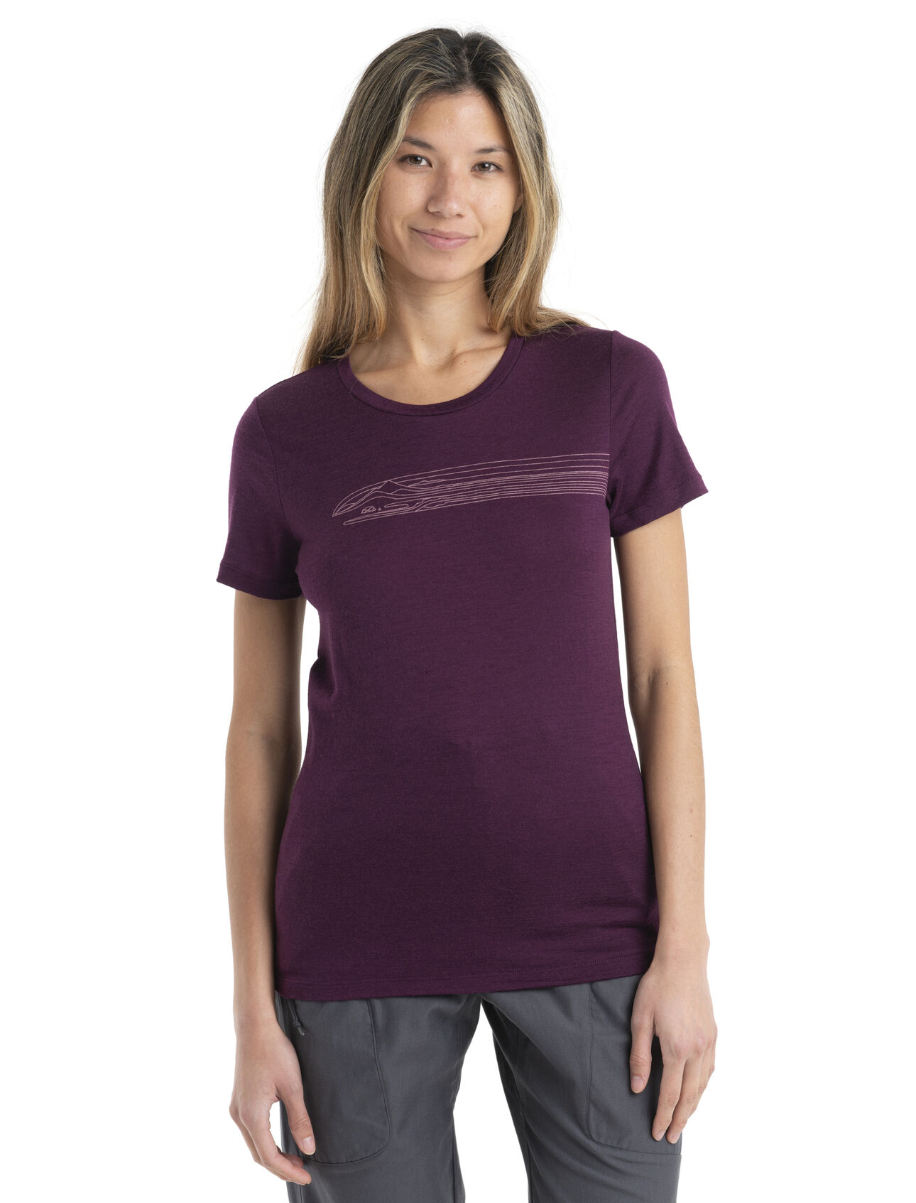 Womens Merino 150 Tech Lite II Short Sleeve T-Shirt Camping Lines Our versatile tech tee that provides comfort, breathability and odour-resistance for any adventure you can think of, the 150 Tech Lite II Short Sleeve Scoop Tee Camping Lines features 100% merino for all-natural performance. The tee's original artwork features a unique line drawing of a picturesque camp scene.