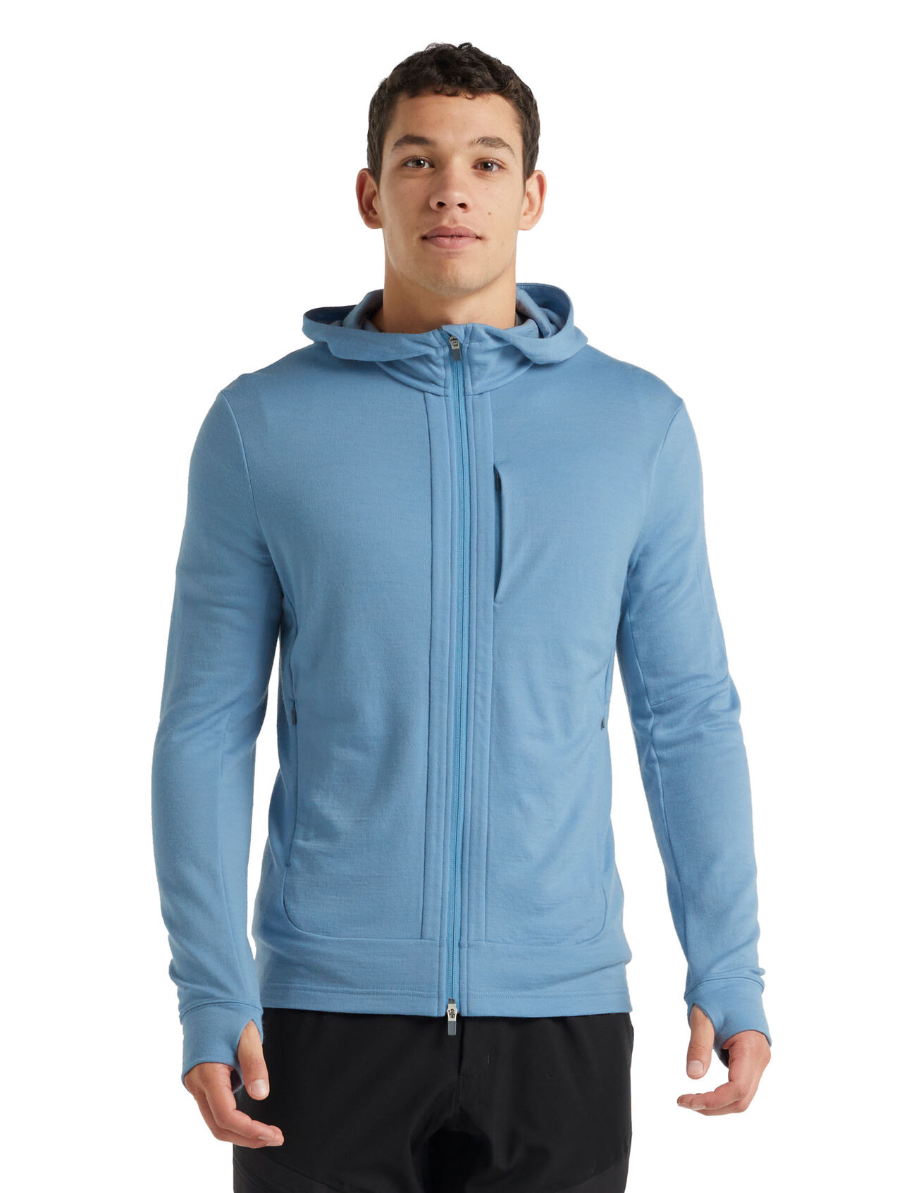 Maglia in lana merino a maniche lunghe con zip e cappuccio Quantum III