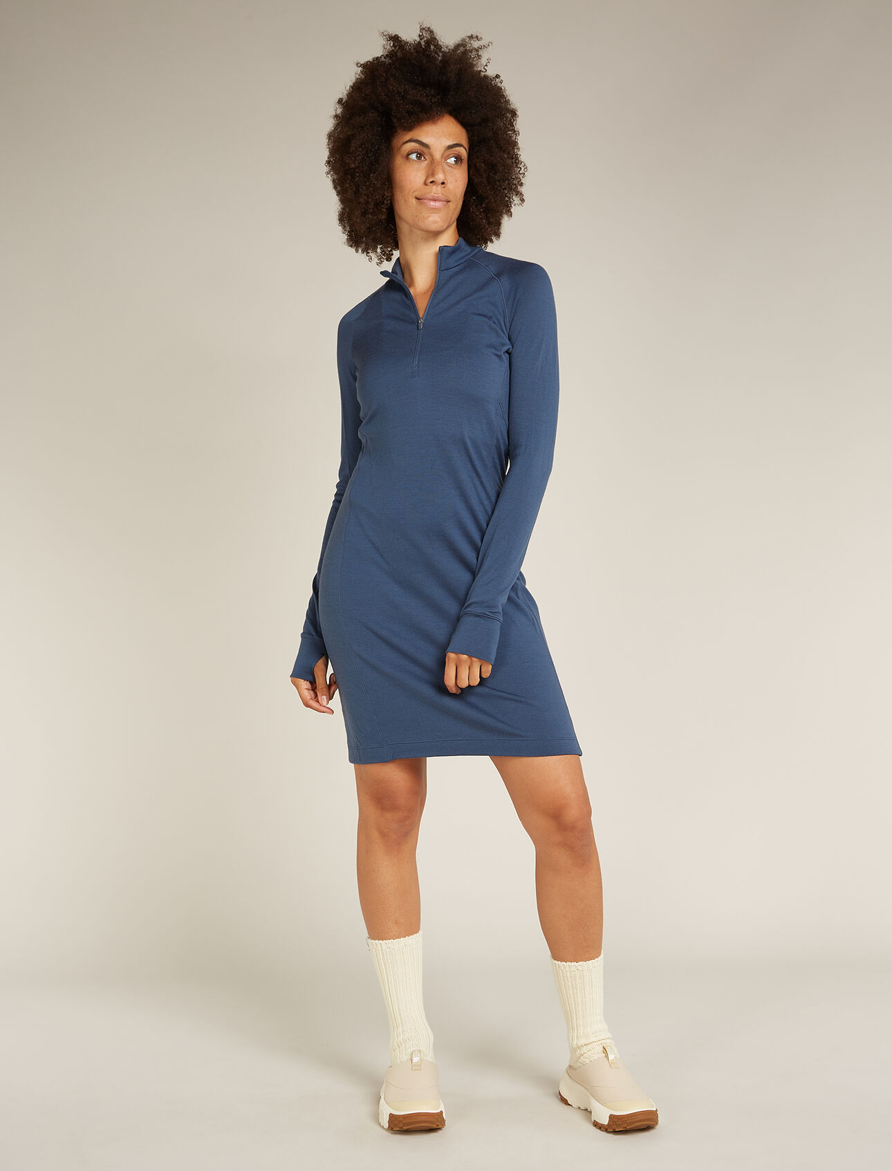 Merino 260 Granary Long Sleeve Half Zip Dress
