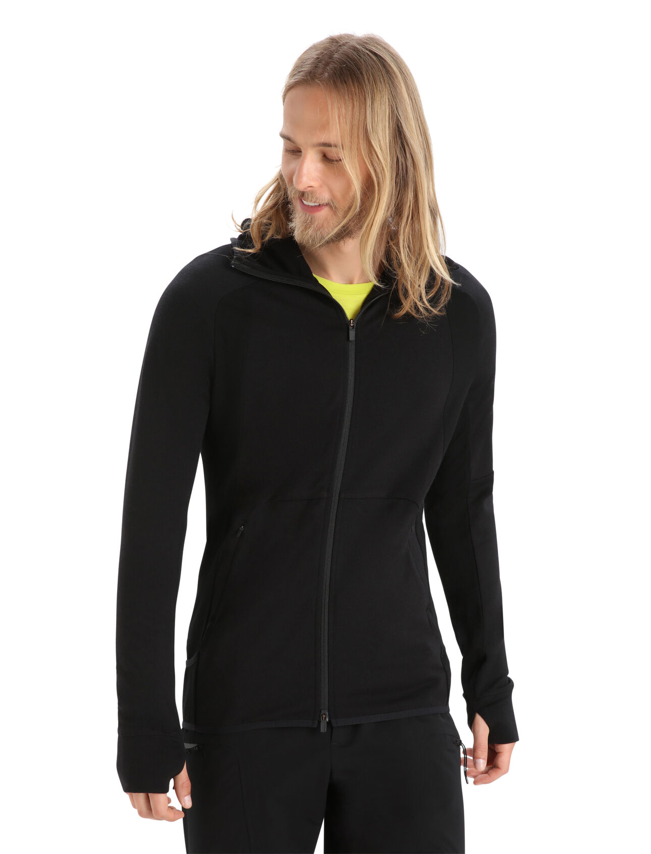 Mens ZoneKnit™ Merino Long Sleeve Zip Hoodie A midweight hoodie designed to balance warmth and breathability while on the move, the ZoneKnit™ Long Sleeve Zip Hood jersey fabric with strategic panels of eyelet mesh for enhanced airflow.