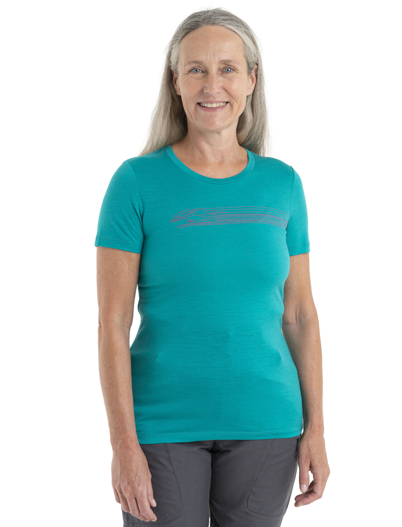Womens Merino 150 Tech Lite II Short Sleeve T-Shirt Camping Lines Our versatile tech tee that provides comfort, breathability and odour-resistance for any adventure you can think of, the 150 Tech Lite II Short Sleeve Scoop Tee Camping Lines features 100% merino for all-natural performance. The tee's original artwork features a unique line drawing of a picturesque camp scene.