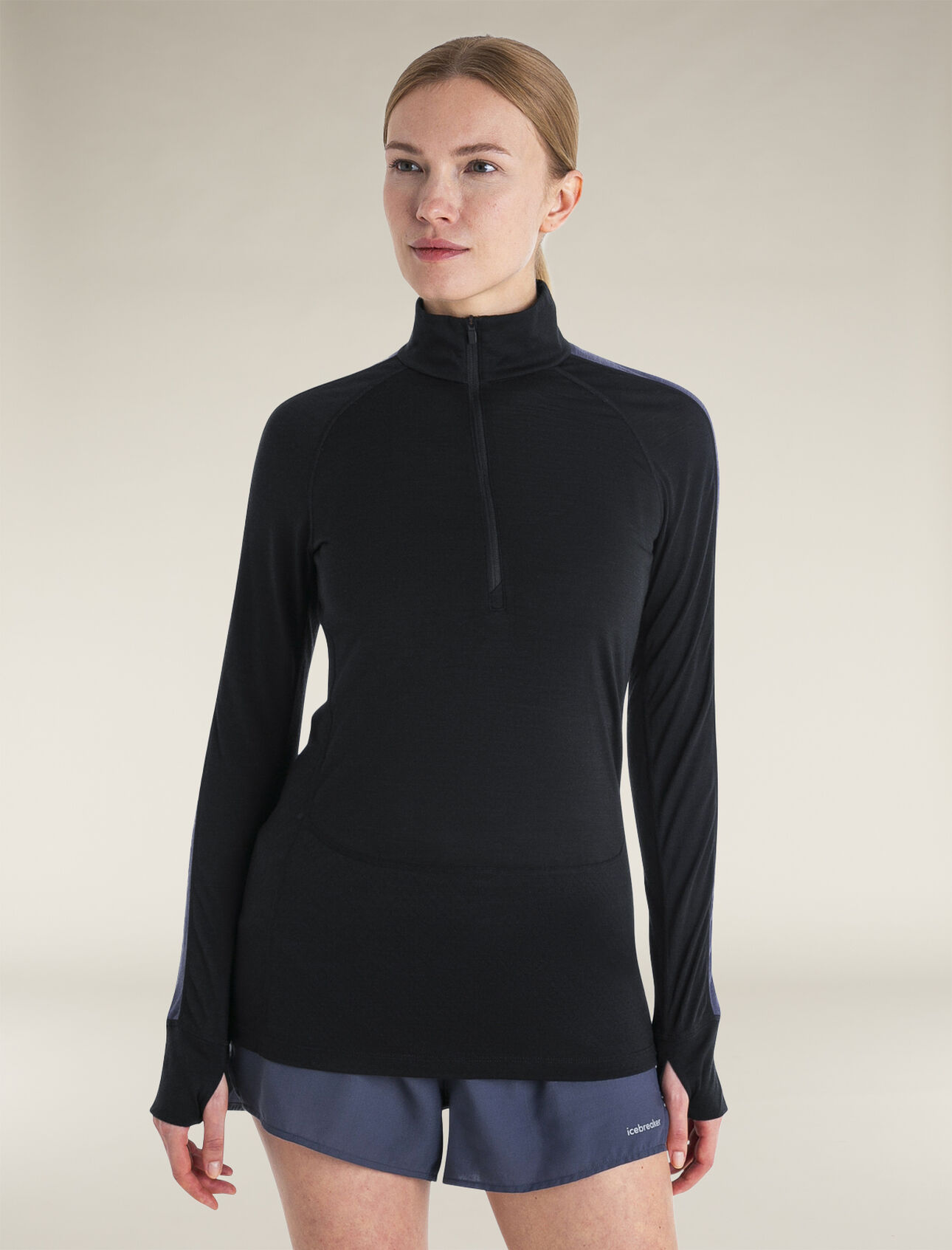 Womens Merino Blend 125 ZoneKnit™ Long Sleeve Half Zip Thermal Top A versatile, body-mapped zip-neck top that’s ideal for high-intensity adventures, the Merino Blend 125 ZoneKnit™Long Sleeve Half Zip features our Cool-Lite™ jersey, which blends TENCEL™ Lyocell and merino wool to naturally keep you cool.