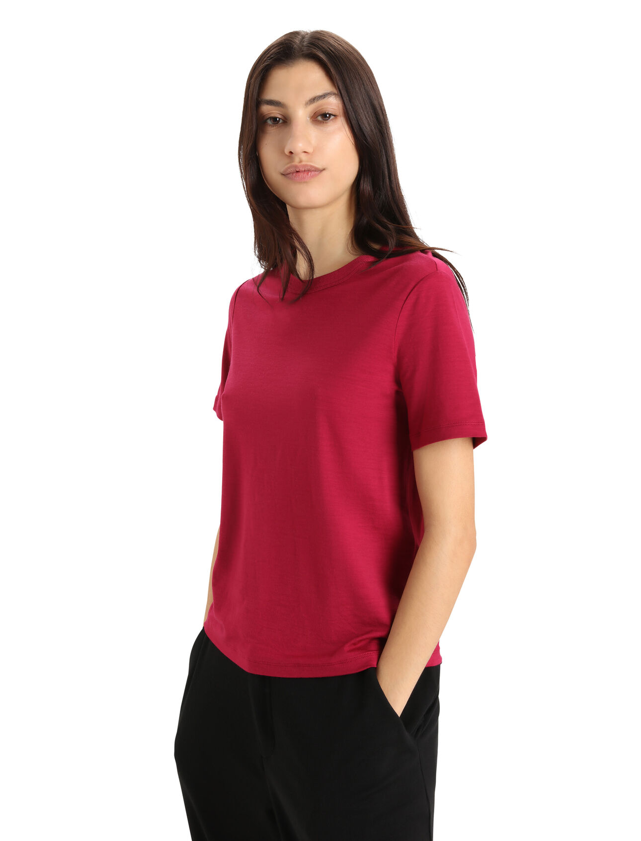 Womens MerinoFine™ Short Sleeve T-Shirt A classic and versatile everyday T-shirt made with 15.5 micron, 100% pure merino wool fibers, the MerinoFine™ Jersey Short Sleeve Tee offers up a luxuriously soft feel that’s naturally breathable and odor resistant.