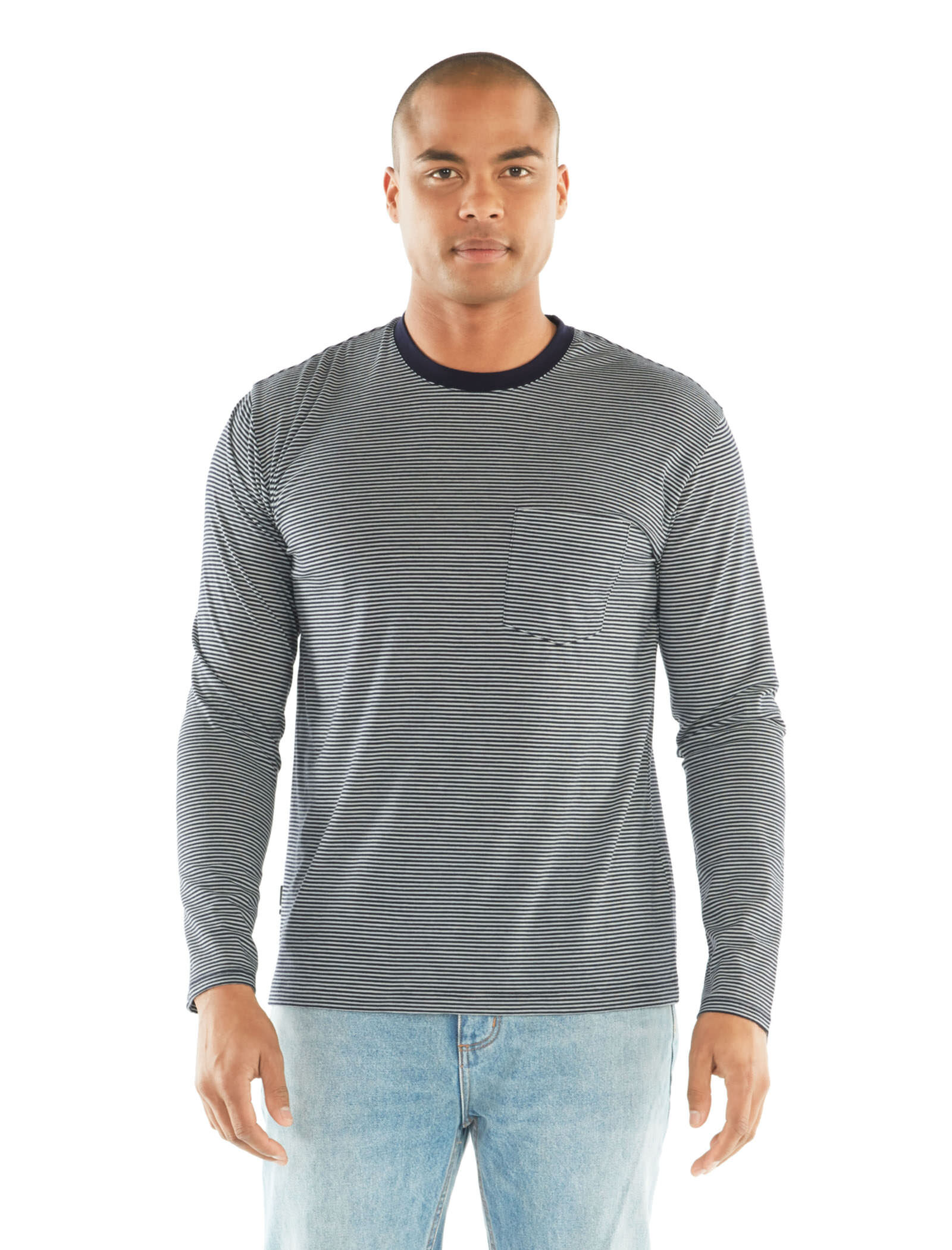 Men's Merino Luxe Lite Long Sleeve Pocket Crewe T-Shirt Stripe 