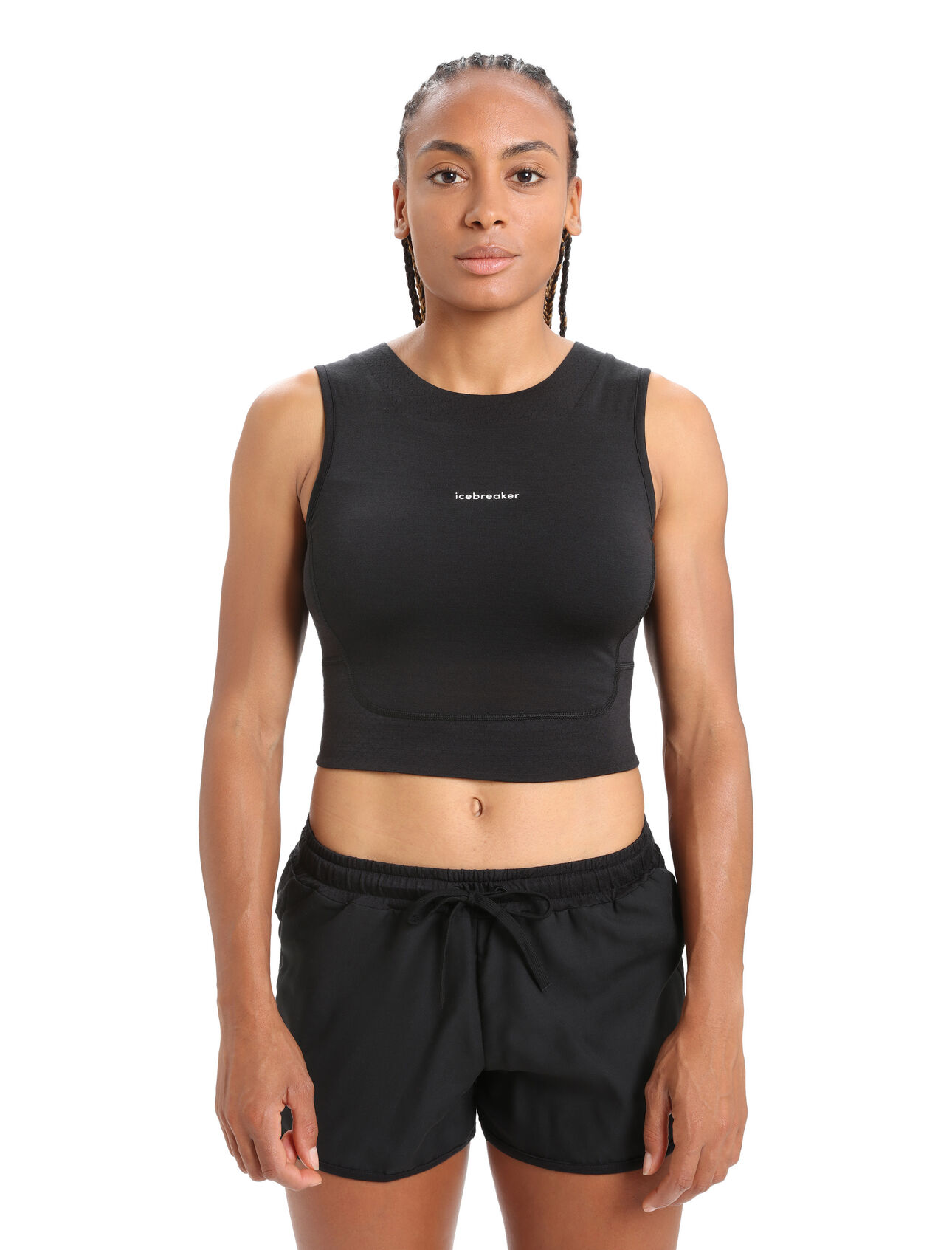 Canotta corta con reggiseno in lana merino ZoneKnit™ Donna Canotta cropped ZoneKnit™, il nostro top con reggiseno incorporato più traspirante e leggero per attività fisiche intense, utilizza il body mapping per alternare strategicamente jersey di lana merino Cool-Lite™ e maglia a rete ultra-traspirante.