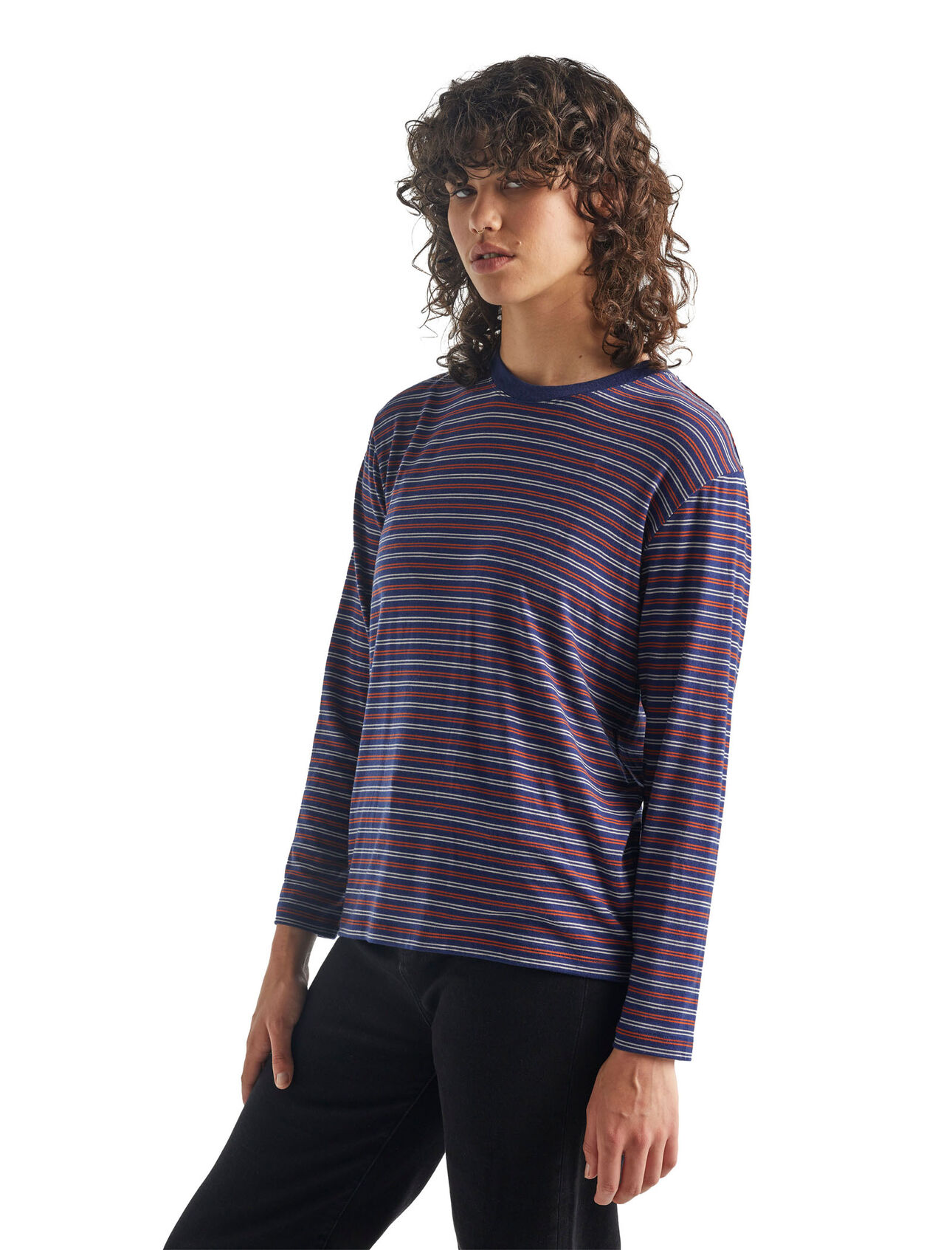 Merino 150 langärmliges T-Shirt mit Rundhalsausschnitt Stripe